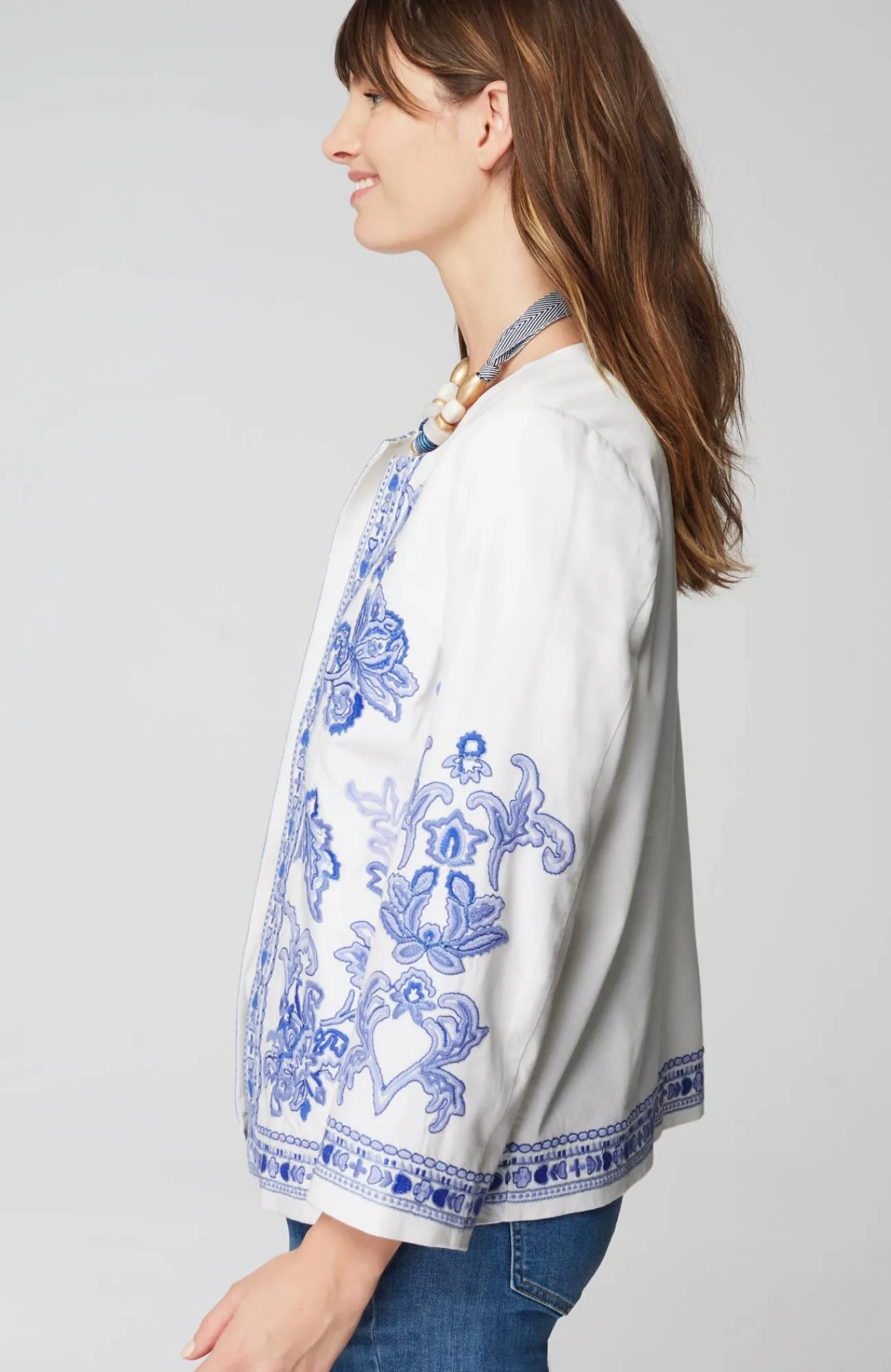 J.Jill Lightweight Embroidered Jacket White Multi Shop