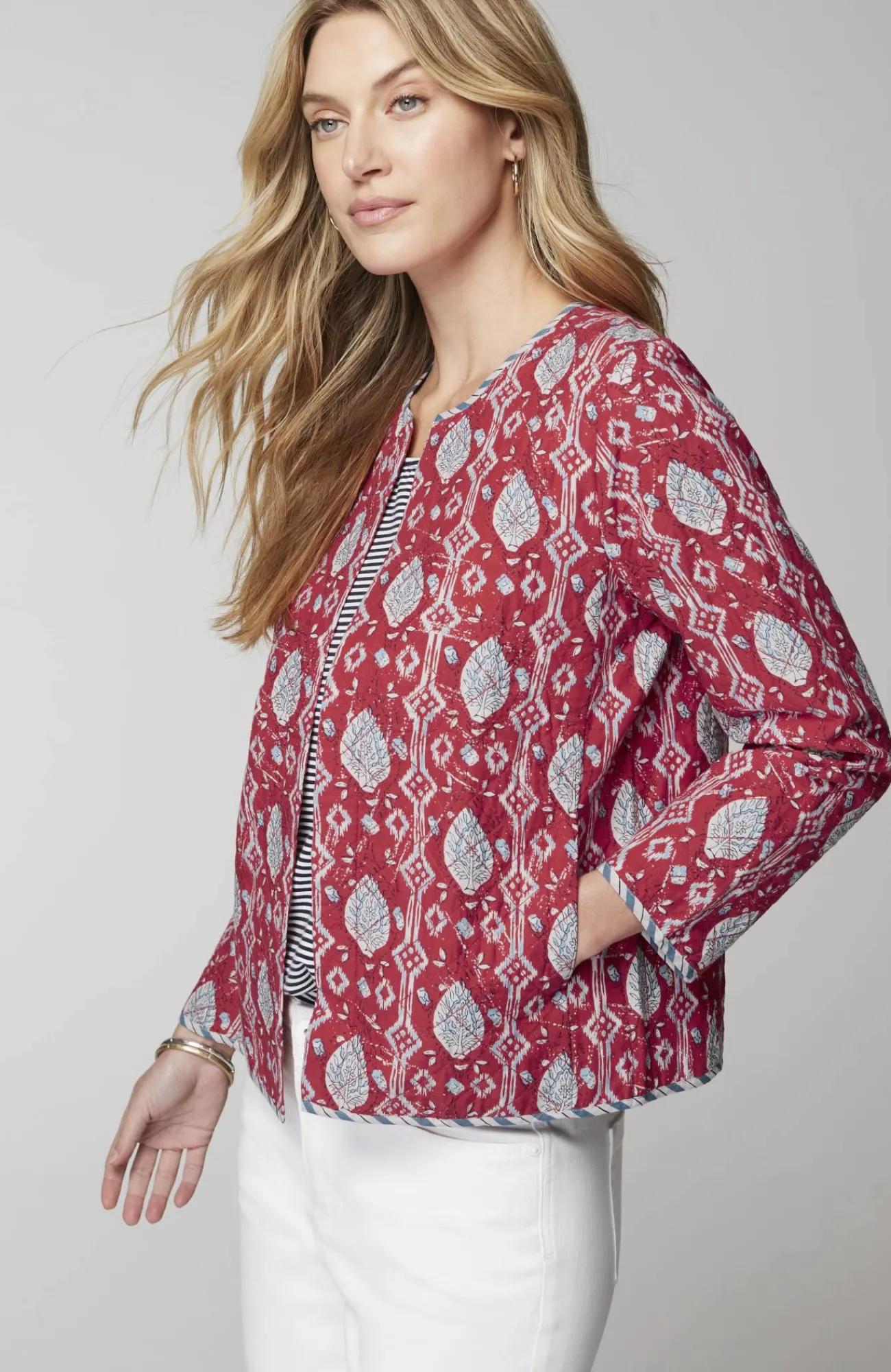 J.Jill Lightweight Mixed-Print Quilted Jacket Shop