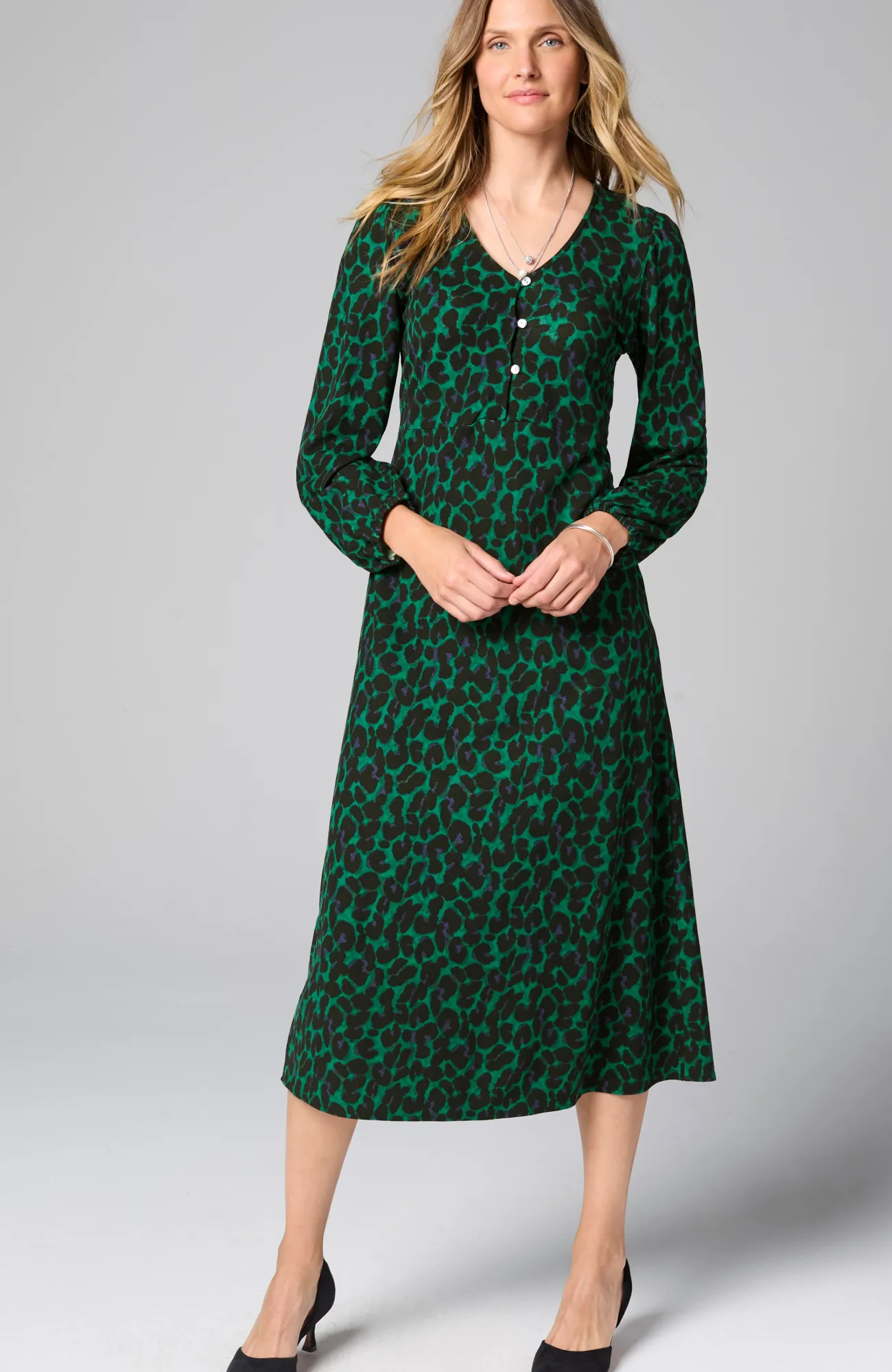 J.Jill Lightweight Ponte Knit Midi Dress Light Scots Pine Royal Leopard Hot