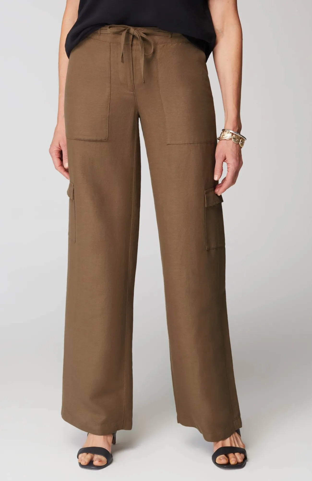 J.Jill Linen & Rayon Wide-Leg Cargo Pants Coconut Shell Cheap
