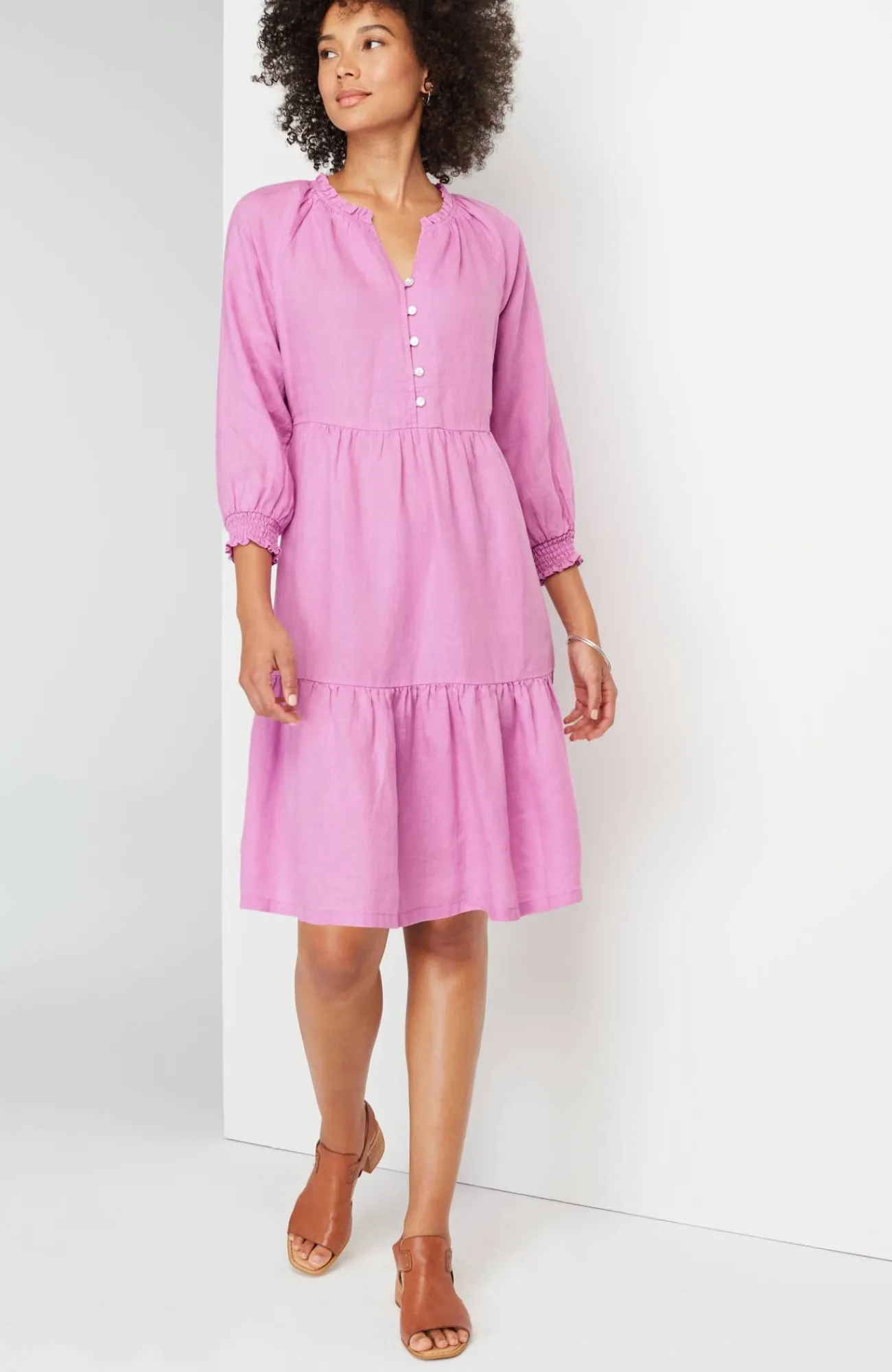 J.Jill Linen Ruffled-Neck Dress Flash Sale