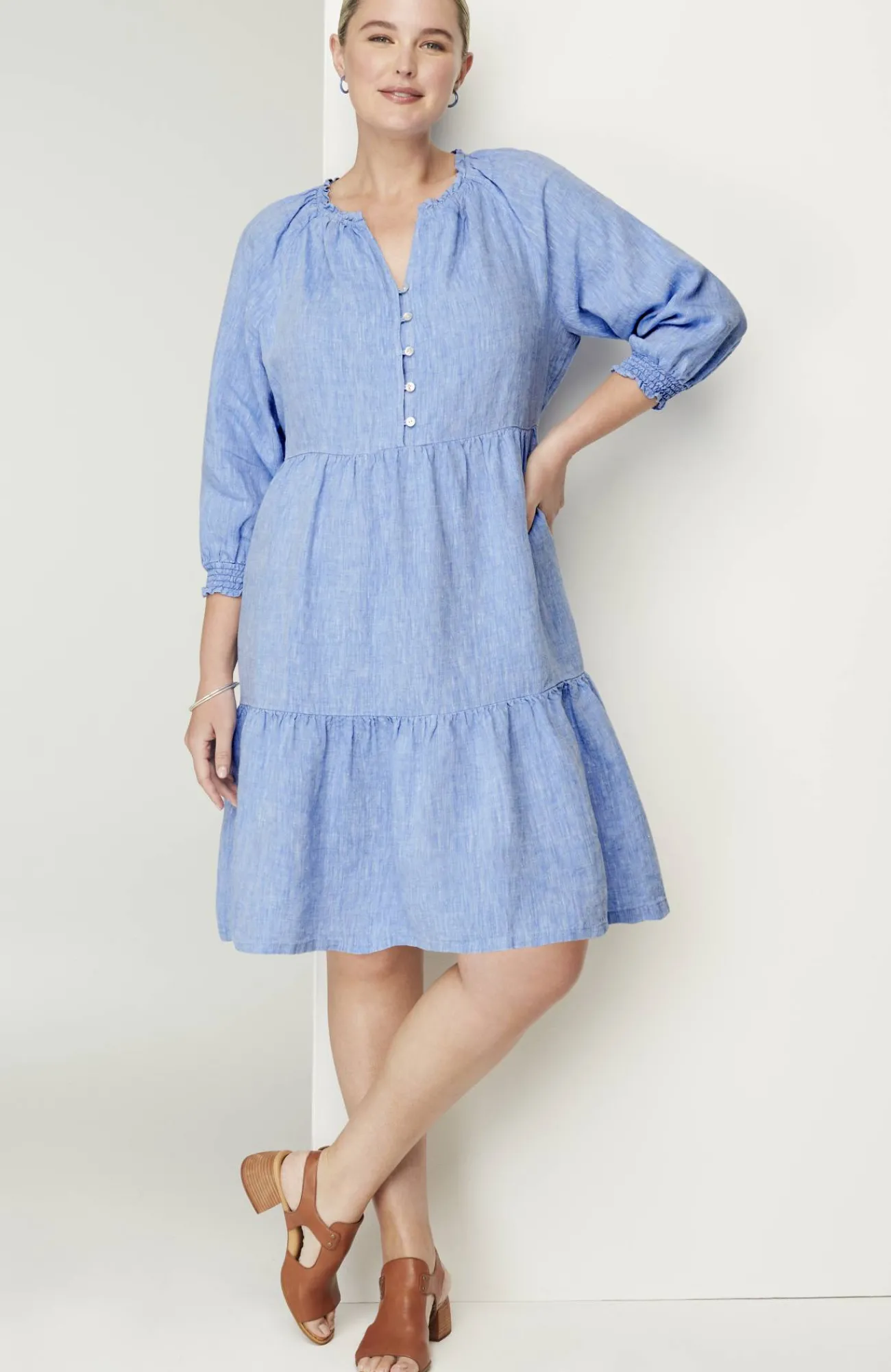 J.Jill Linen Ruffled-Neck Dress Flash Sale