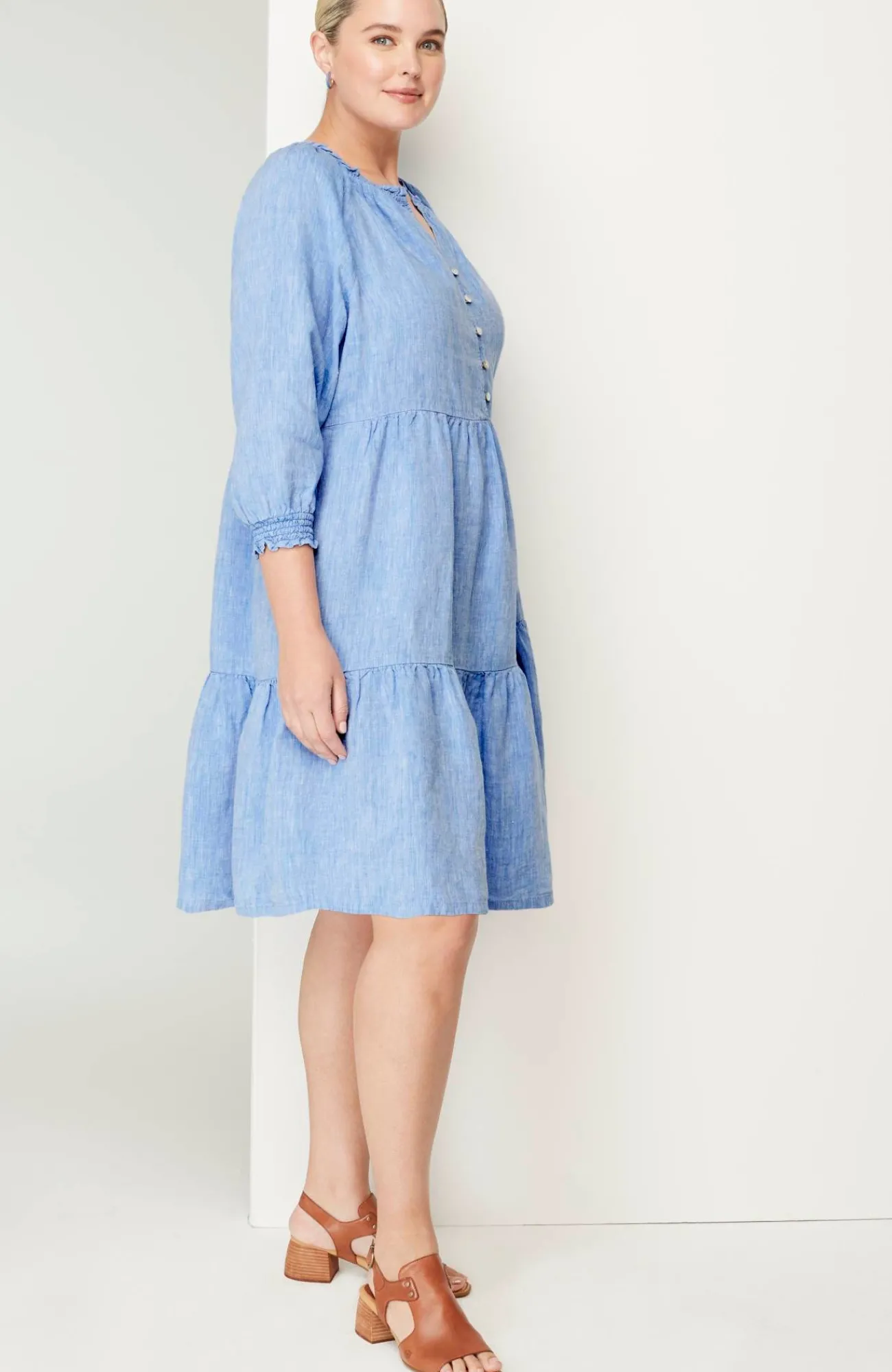J.Jill Linen Ruffled-Neck Dress Flash Sale