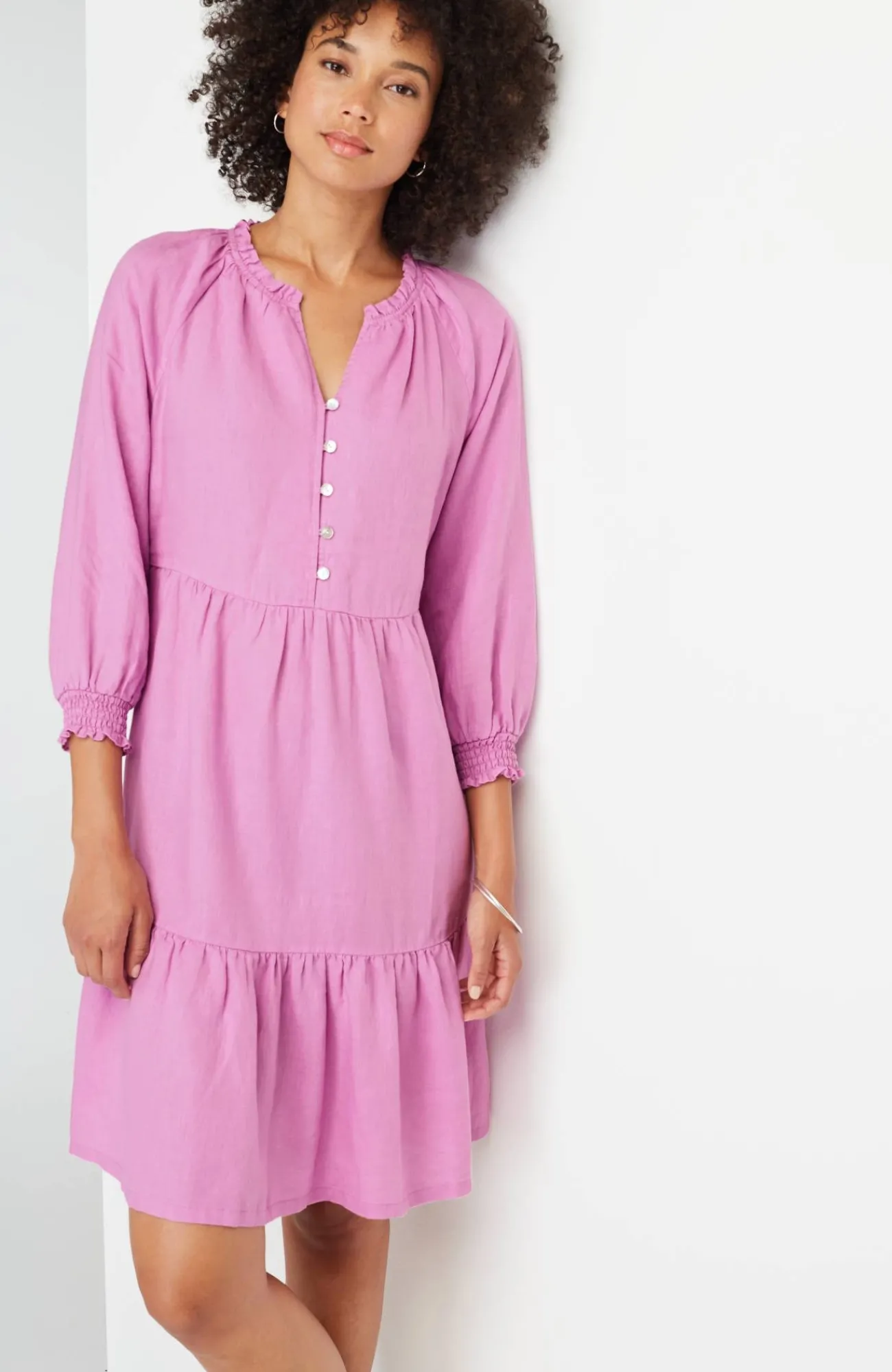 J.Jill Linen Ruffled-Neck Dress Flash Sale