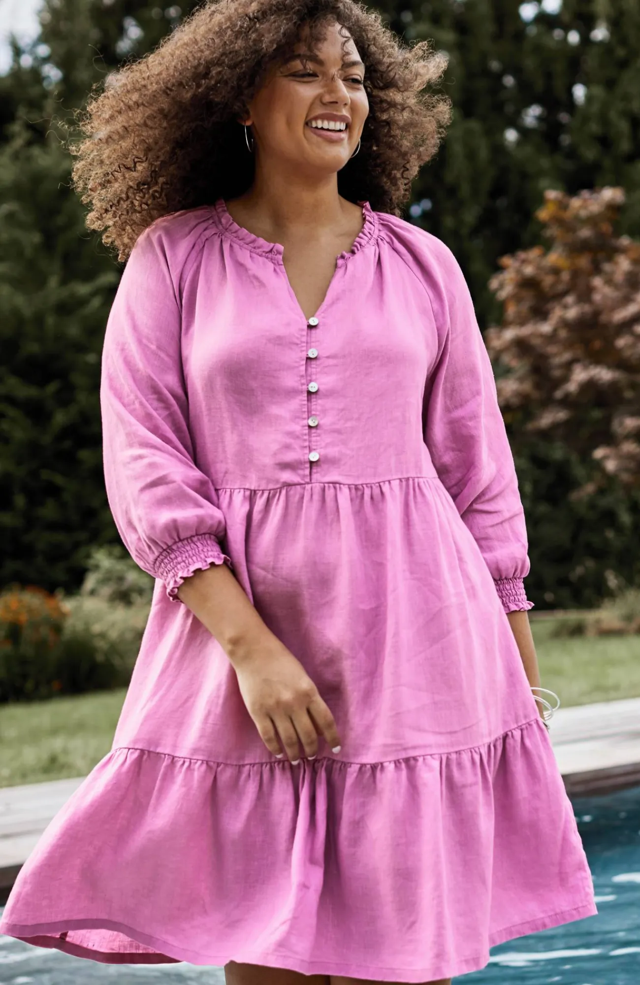 J.Jill Linen Ruffled-Neck Dress Flash Sale