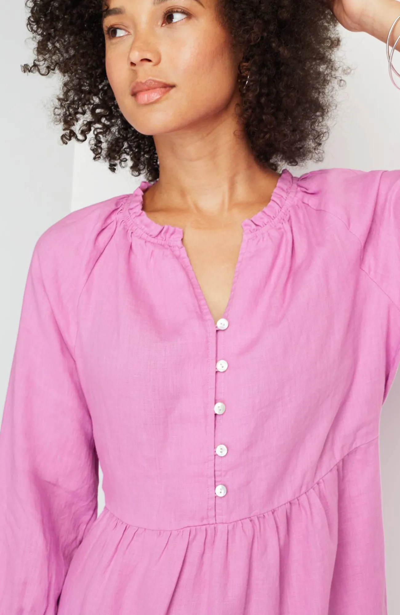 J.Jill Linen Ruffled-Neck Dress Flash Sale