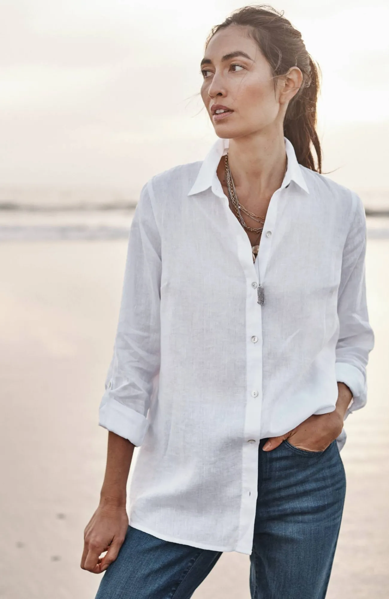 J.Jill Linen Tab-Sleeve A-Line Shirt Clearance