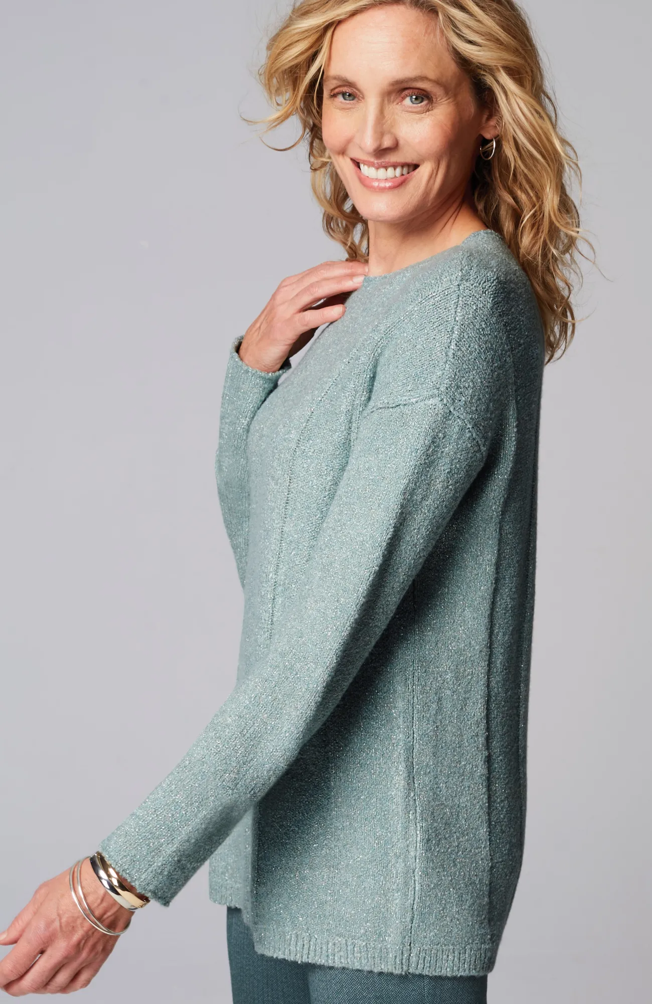 J.Jill Metallic Textured Pullover Sweater Antique Jade Heather Multi Cheap