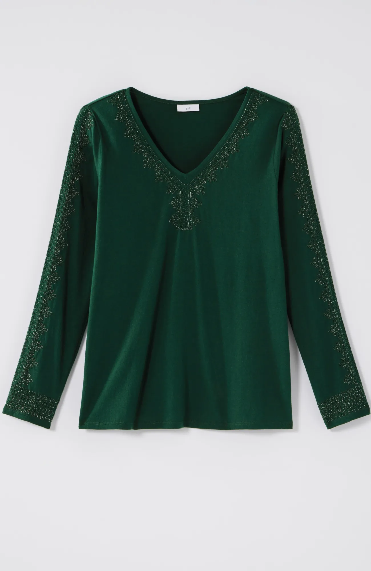 J.Jill Metallic-Embroidered V-Neck Top Scots Pine Best Sale