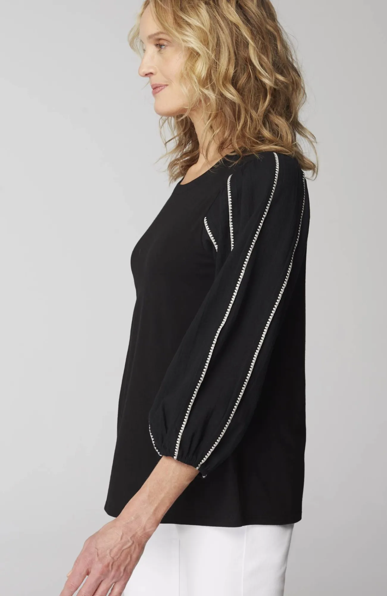 J.Jill Mixed-Media Embroidered-Gauze Top Black/barley Best