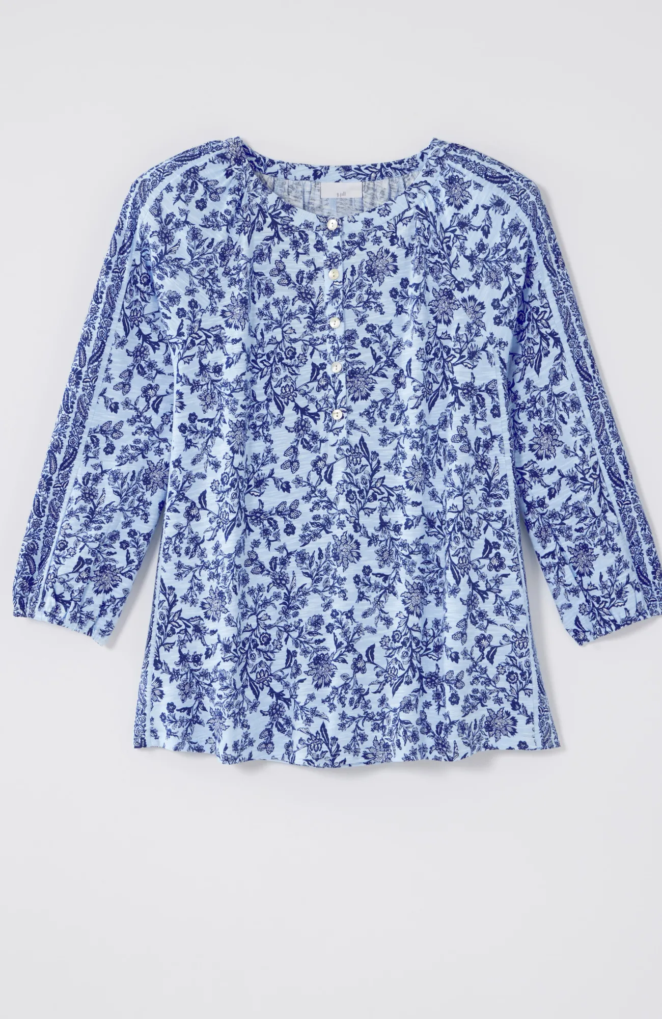 J.Jill Mixed-Print Button-Front Top Blue Porcelain Boho Trellis Shop