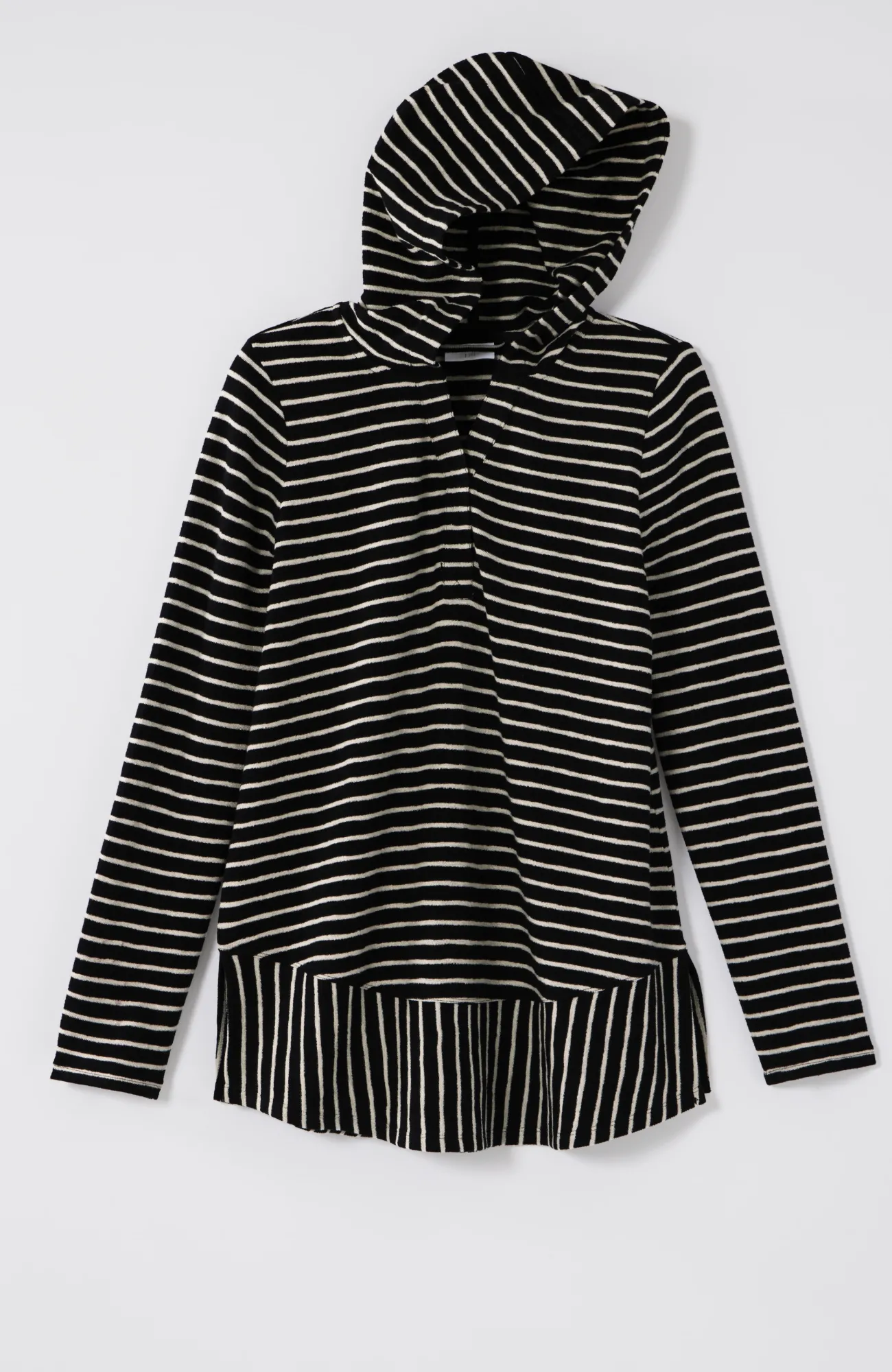 J.Jill Mixed-Stripes Hooded Tunic Black/oatmeal Heather Shop