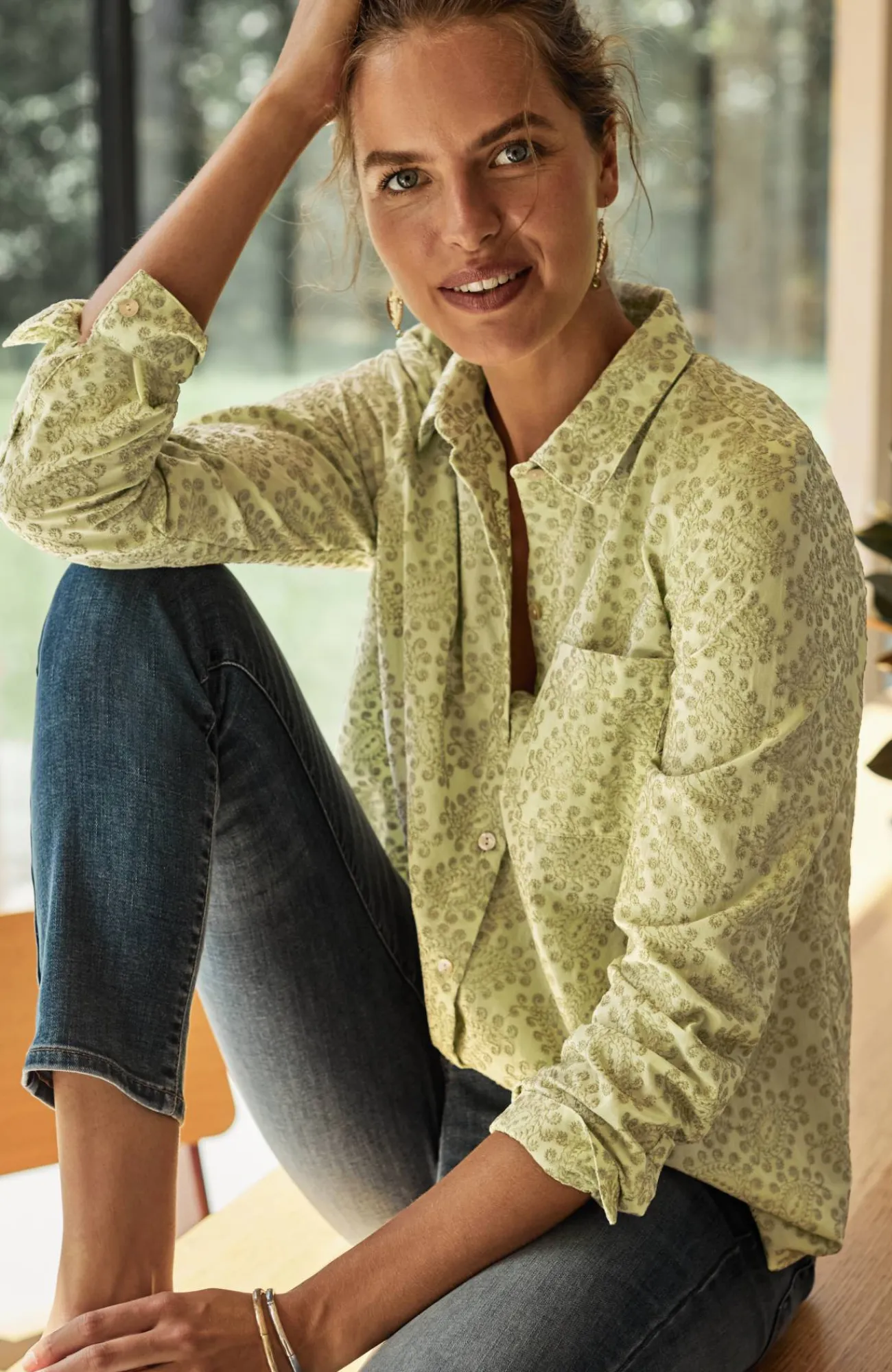 J.Jill One-Pocket Shirred-Back Shirt Outlet