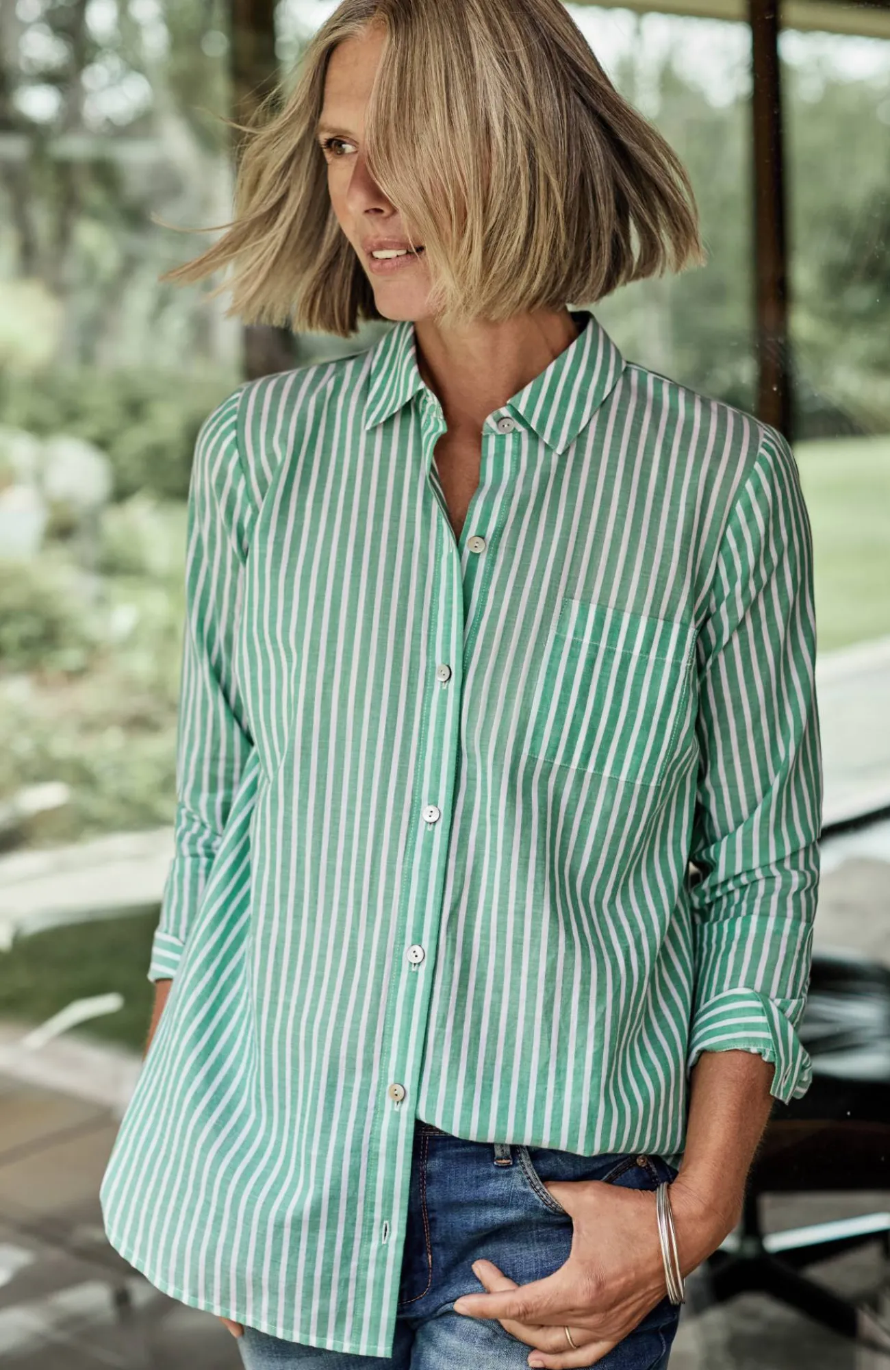 J.Jill One-Pocket Shirred-Back Shirt Outlet