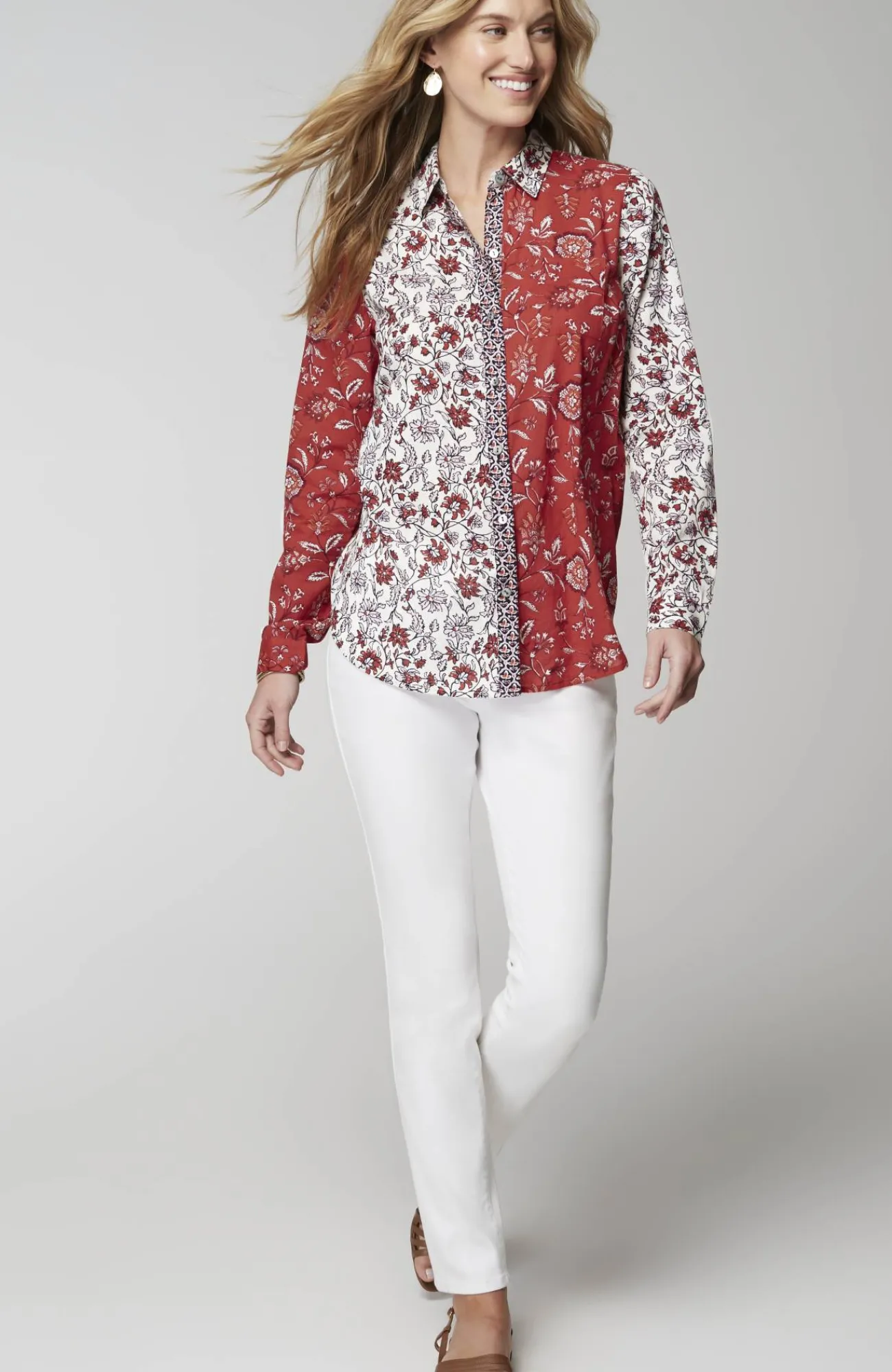 J.Jill One-Pocket Shirred-Back Shirt Outlet