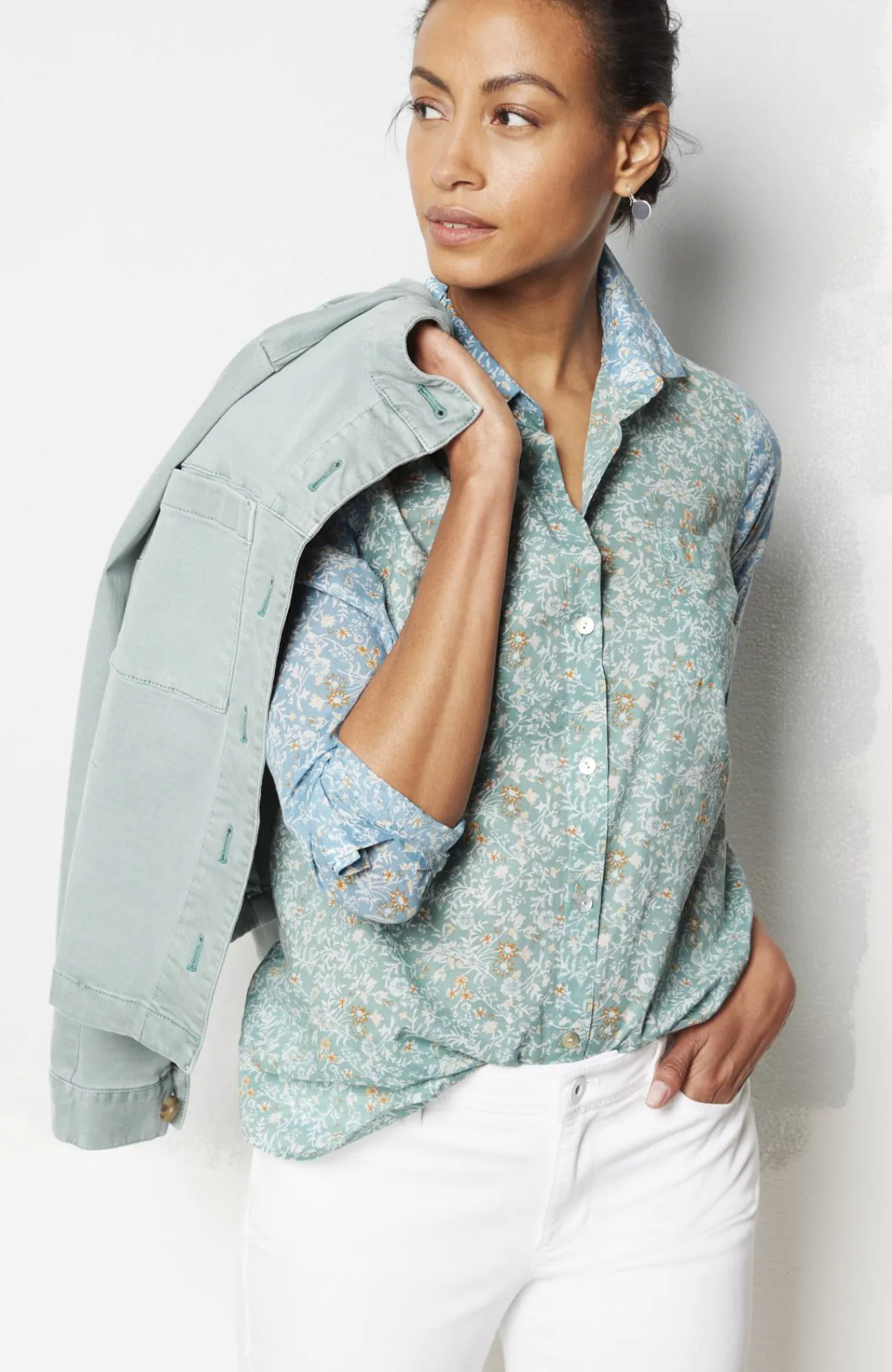 J.Jill One-Pocket Shirred-Back Shirt Outlet