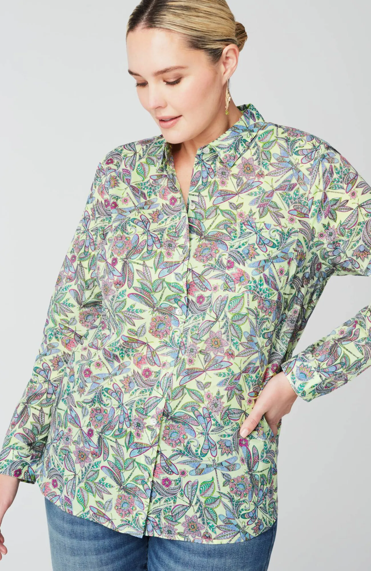 J.Jill One-Pocket Shirred-Back Shirt Outlet