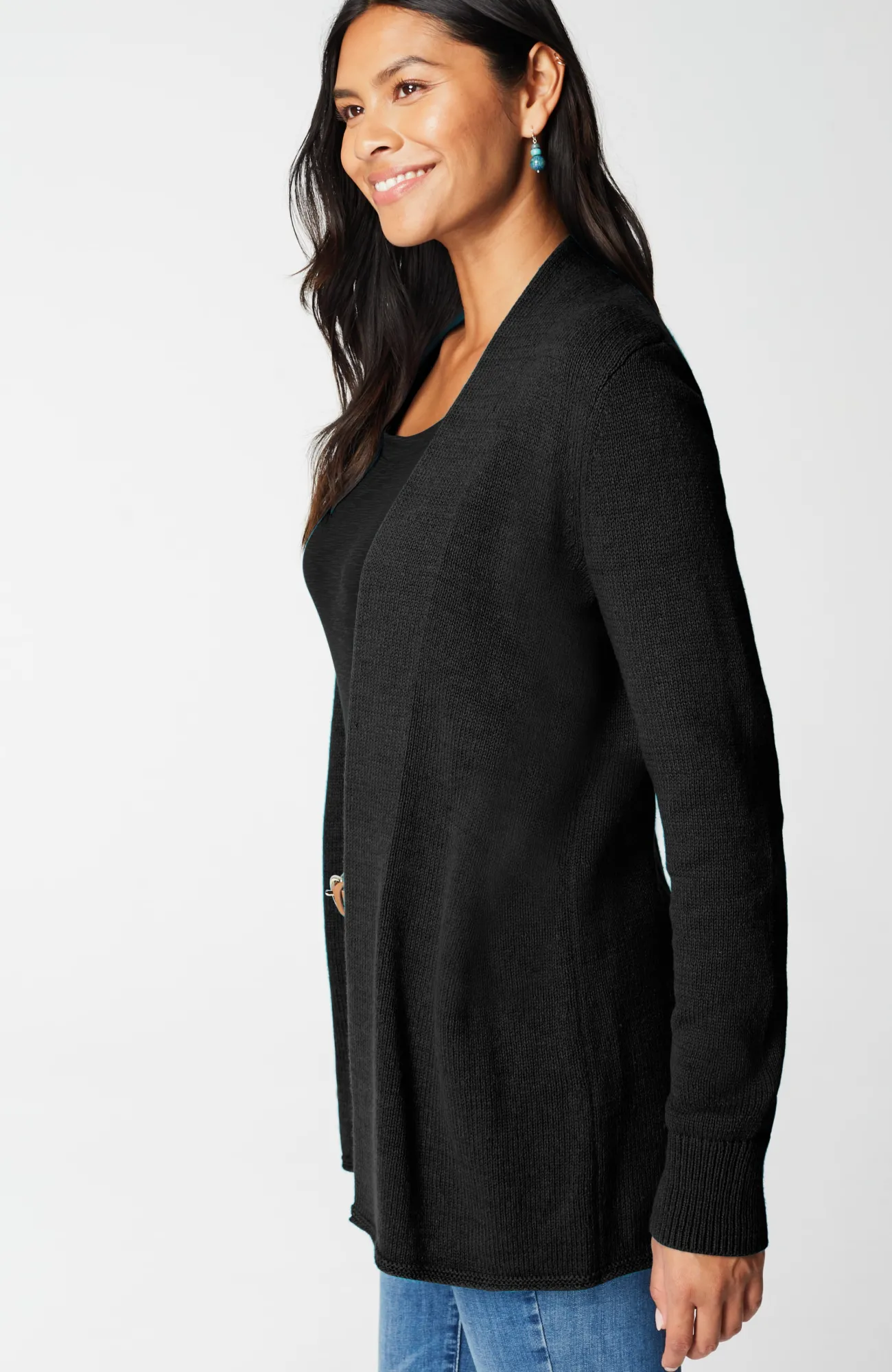 J.Jill Open-Front Shawl-Collar Cardi Oceanside Best