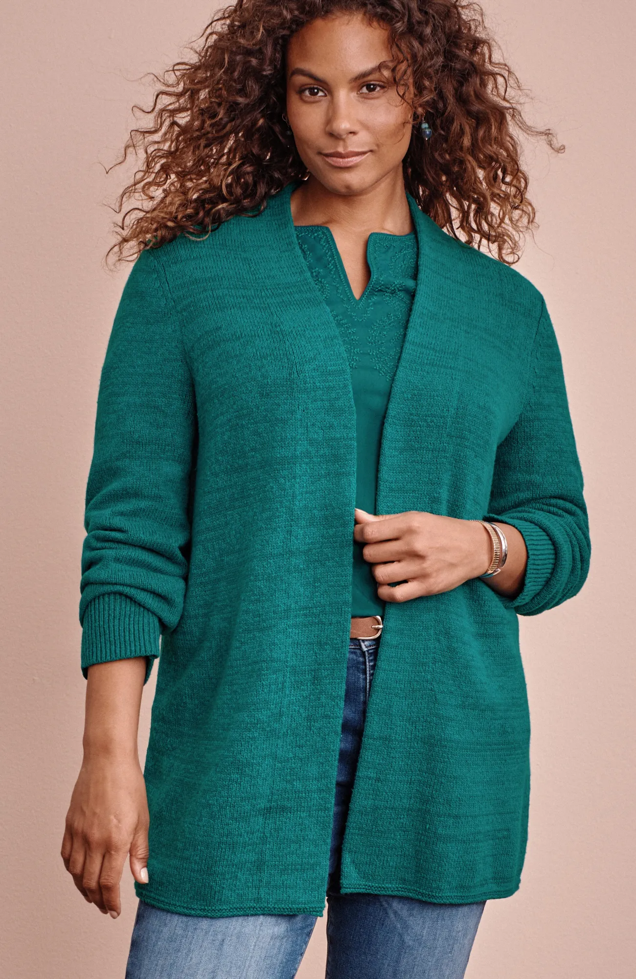 J.Jill Open-Front Shawl-Collar Cardi Oceanside Best