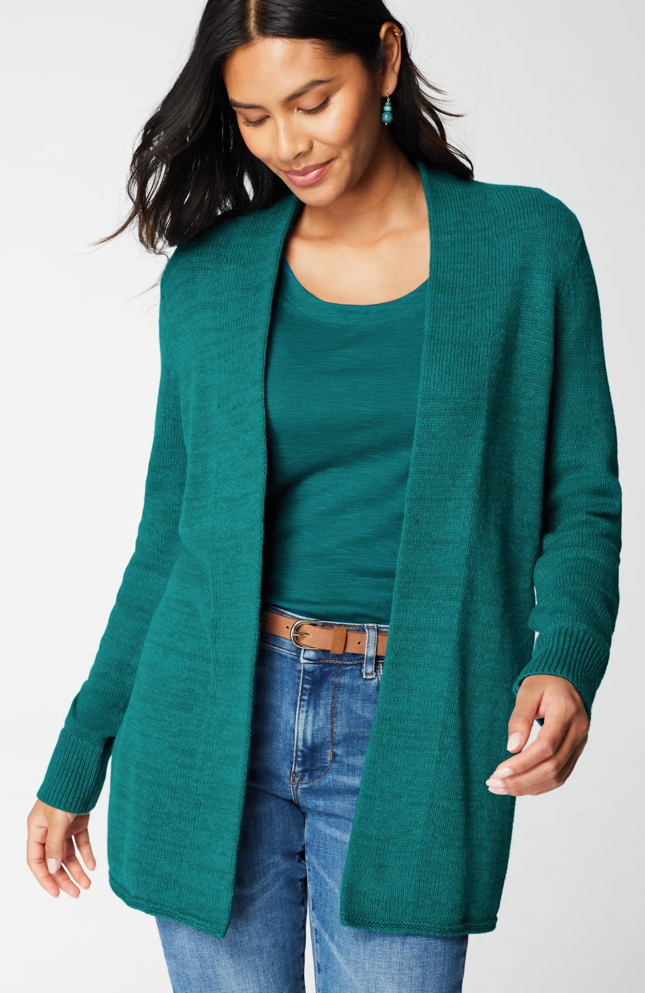 J.Jill Open-Front Shawl-Collar Cardi Oceanside Best