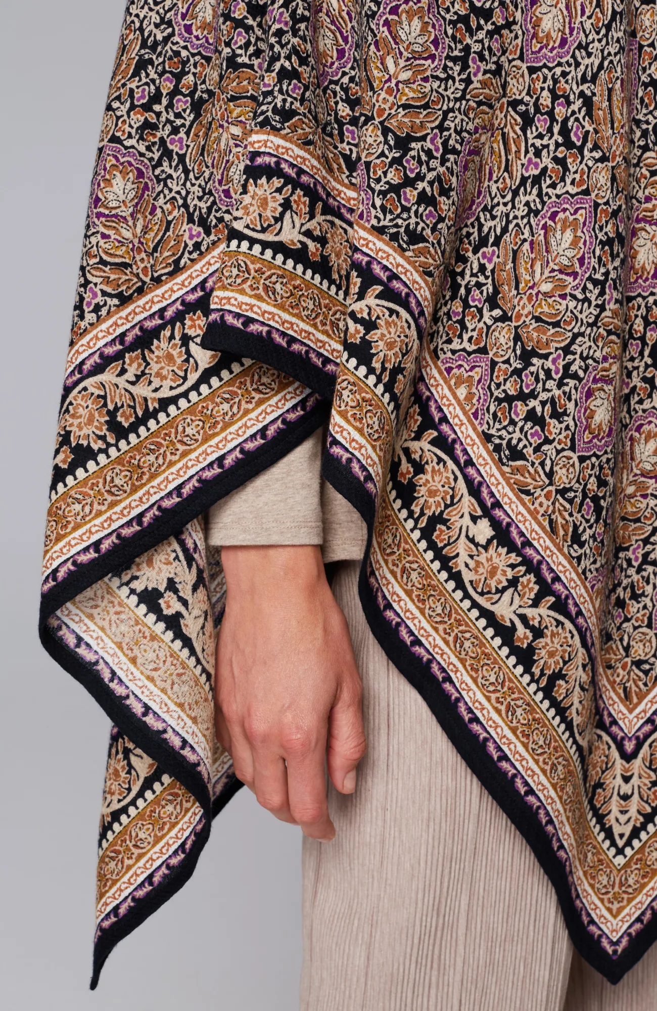 J.Jill Ornate Floral Asymmetric Poncho Navy Blue Multi Sale