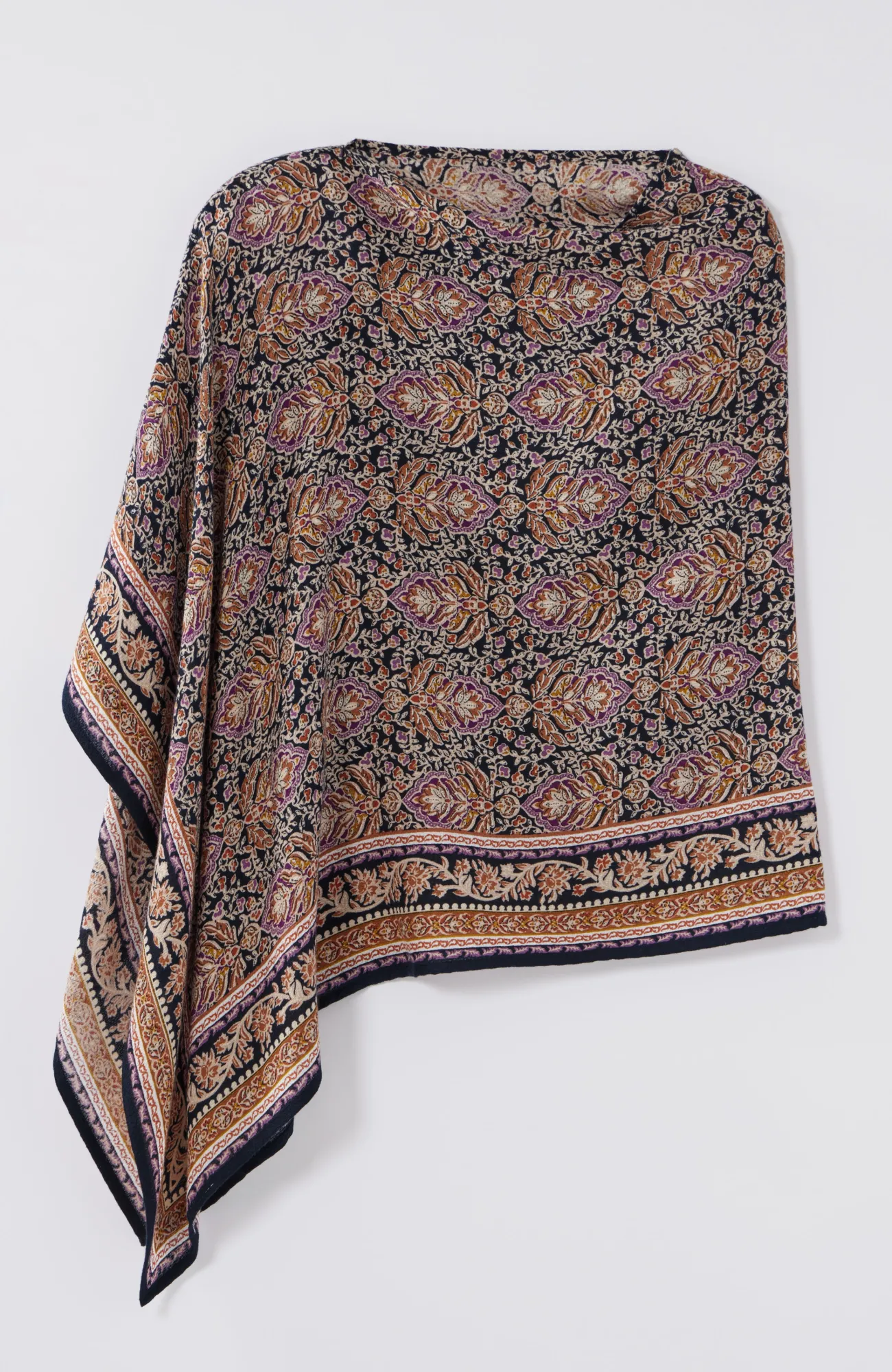 J.Jill Ornate Floral Asymmetric Poncho Navy Blue Multi Sale