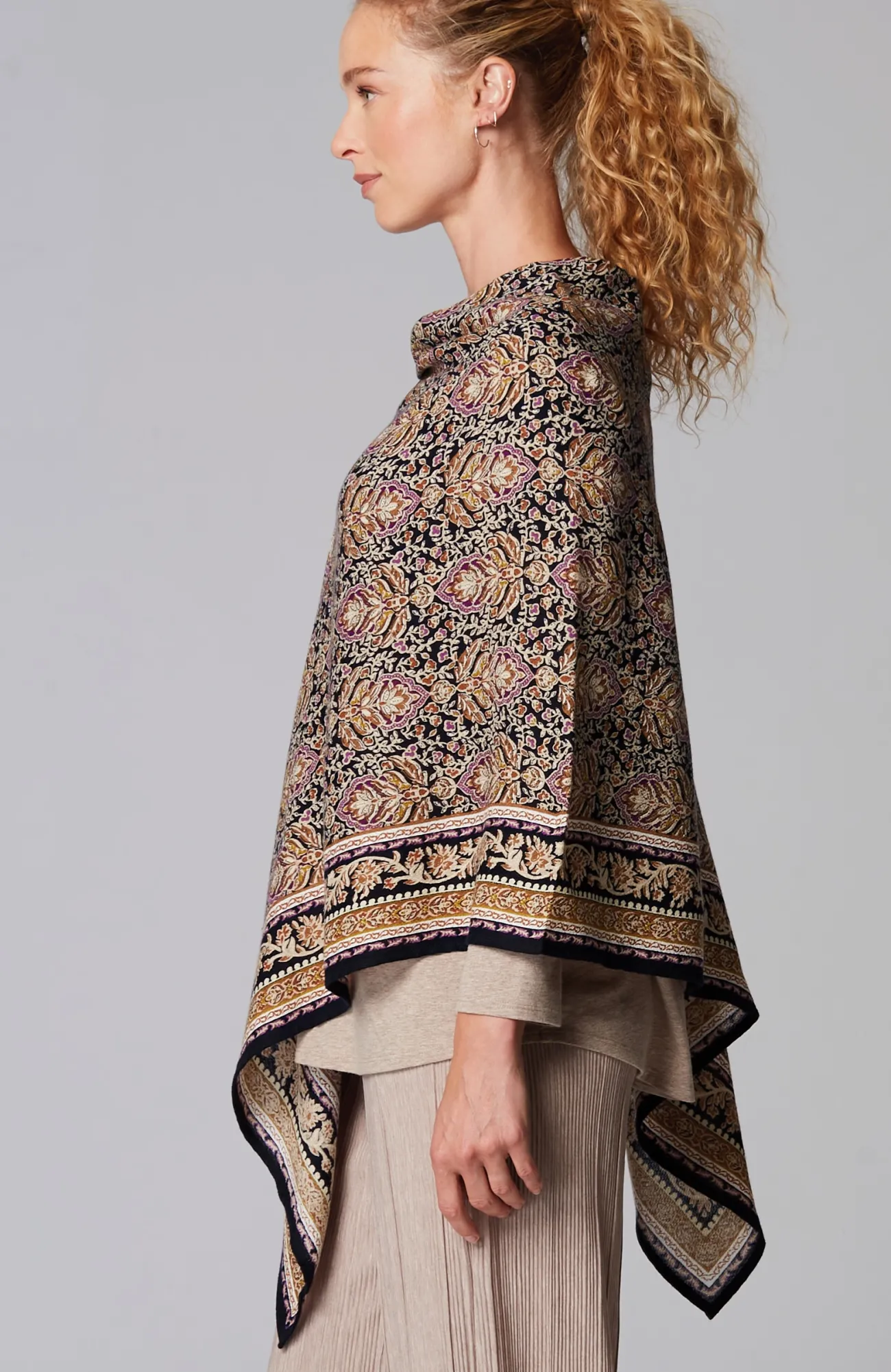 J.Jill Ornate Floral Asymmetric Poncho Navy Blue Multi Sale