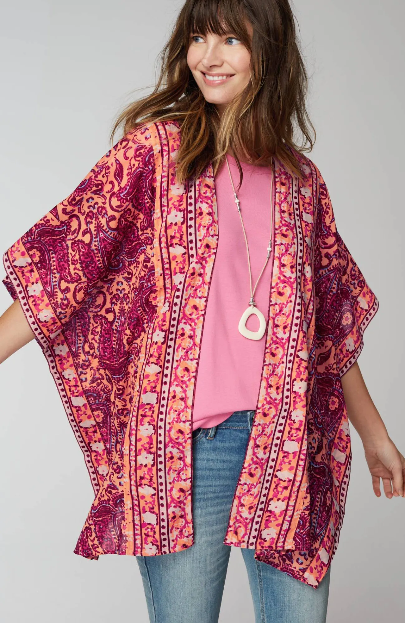 J.Jill Painterly Paisley Ruana Apricot Multi Flash Sale