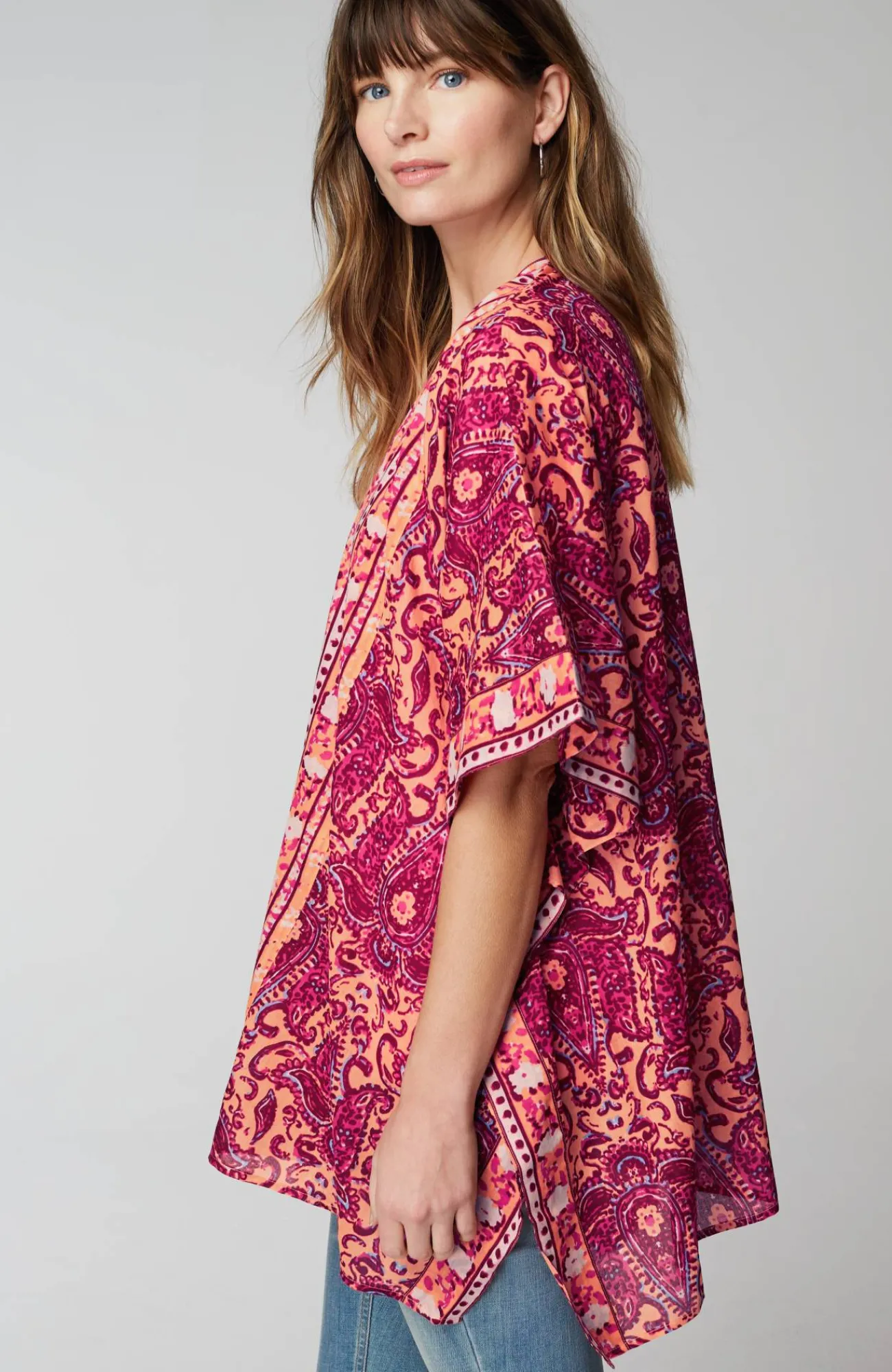 J.Jill Painterly Paisley Ruana Apricot Multi Flash Sale
