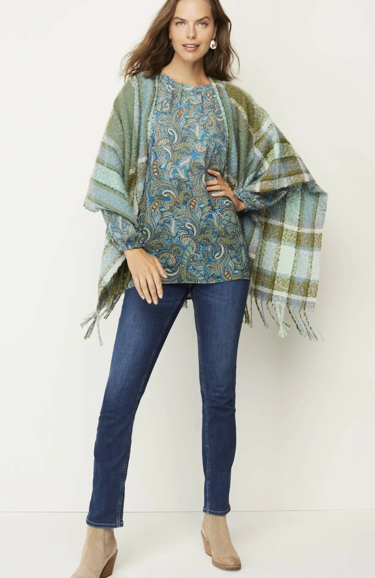 J.Jill Paisley Pleated-Sleeves Tunic Bright Teal Ornate Paisley Discount