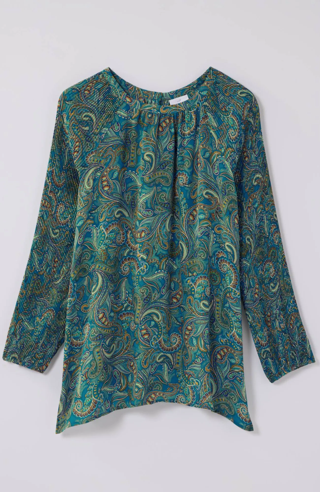 J.Jill Paisley Pleated-Sleeves Tunic Bright Teal Ornate Paisley Discount