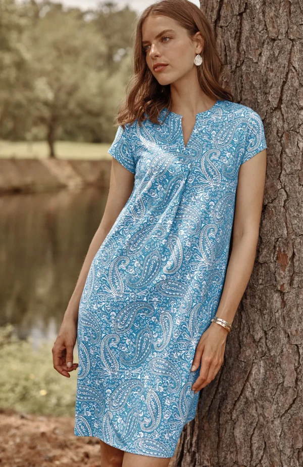 J.Jill Paisley-Printed A-Line Dress Dark Blue Agate Ornate Paisley New