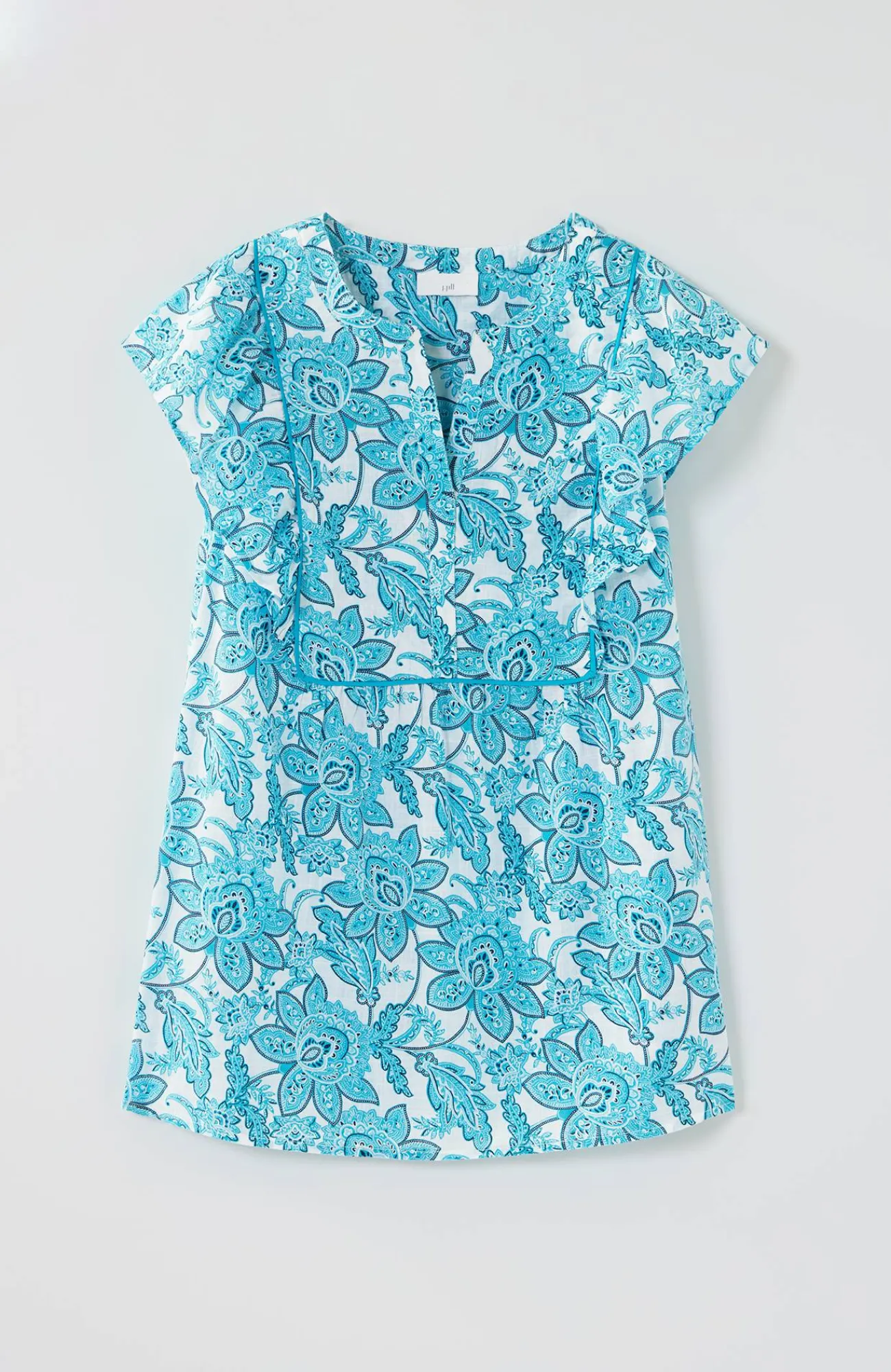 J.Jill Piping-Trim Ruffle-Sleeve Top Light Mediterranean Etched Sarassa Best