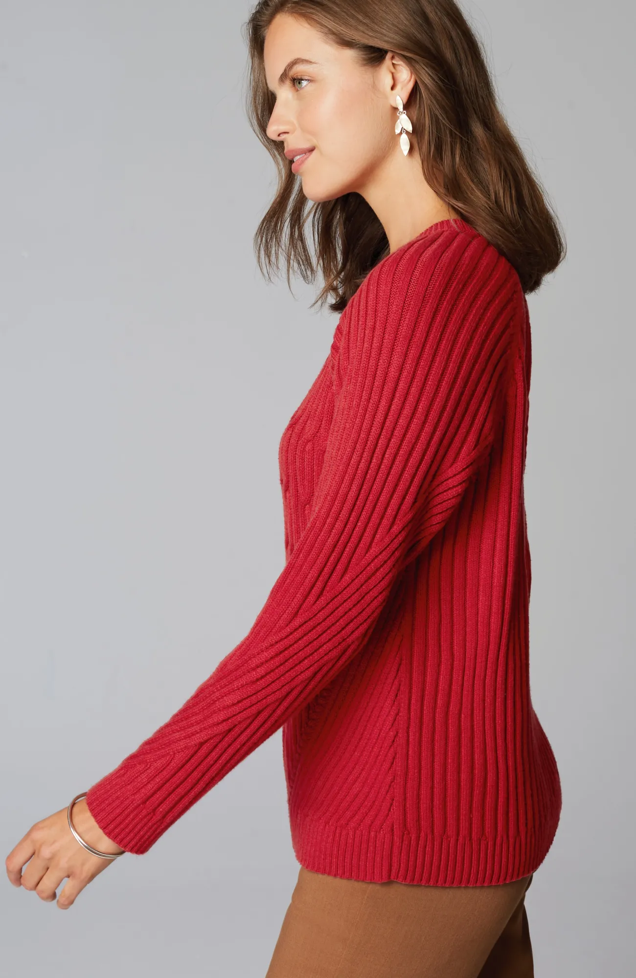 J.Jill Placed-Cable Sweater Radiant Red Clearance
