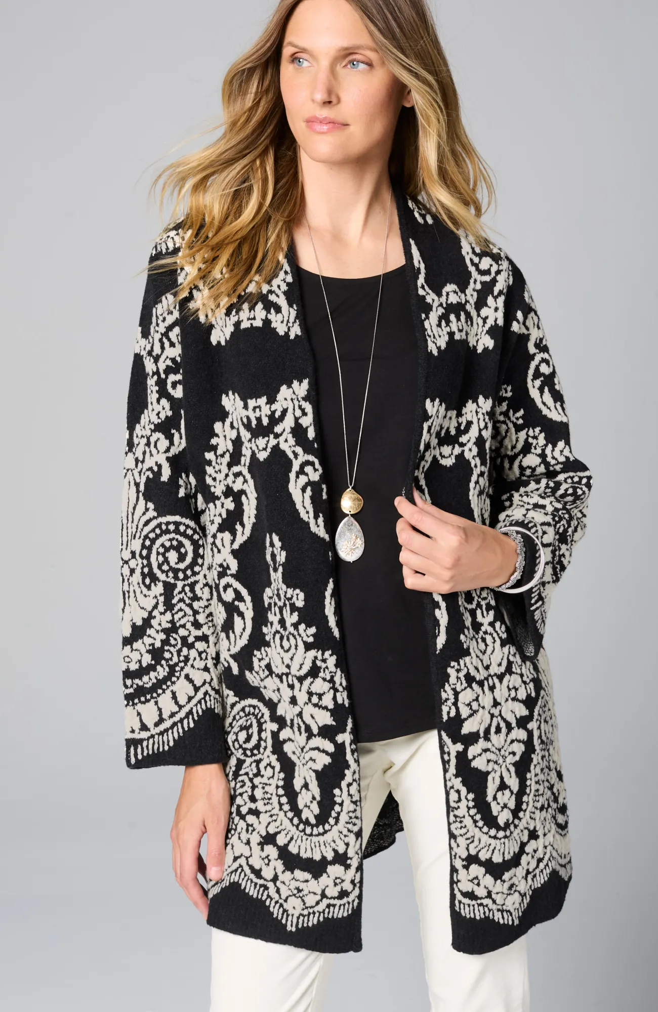 J.Jill Placed-Jacquard Cardi Black Heather/barley Flash Sale