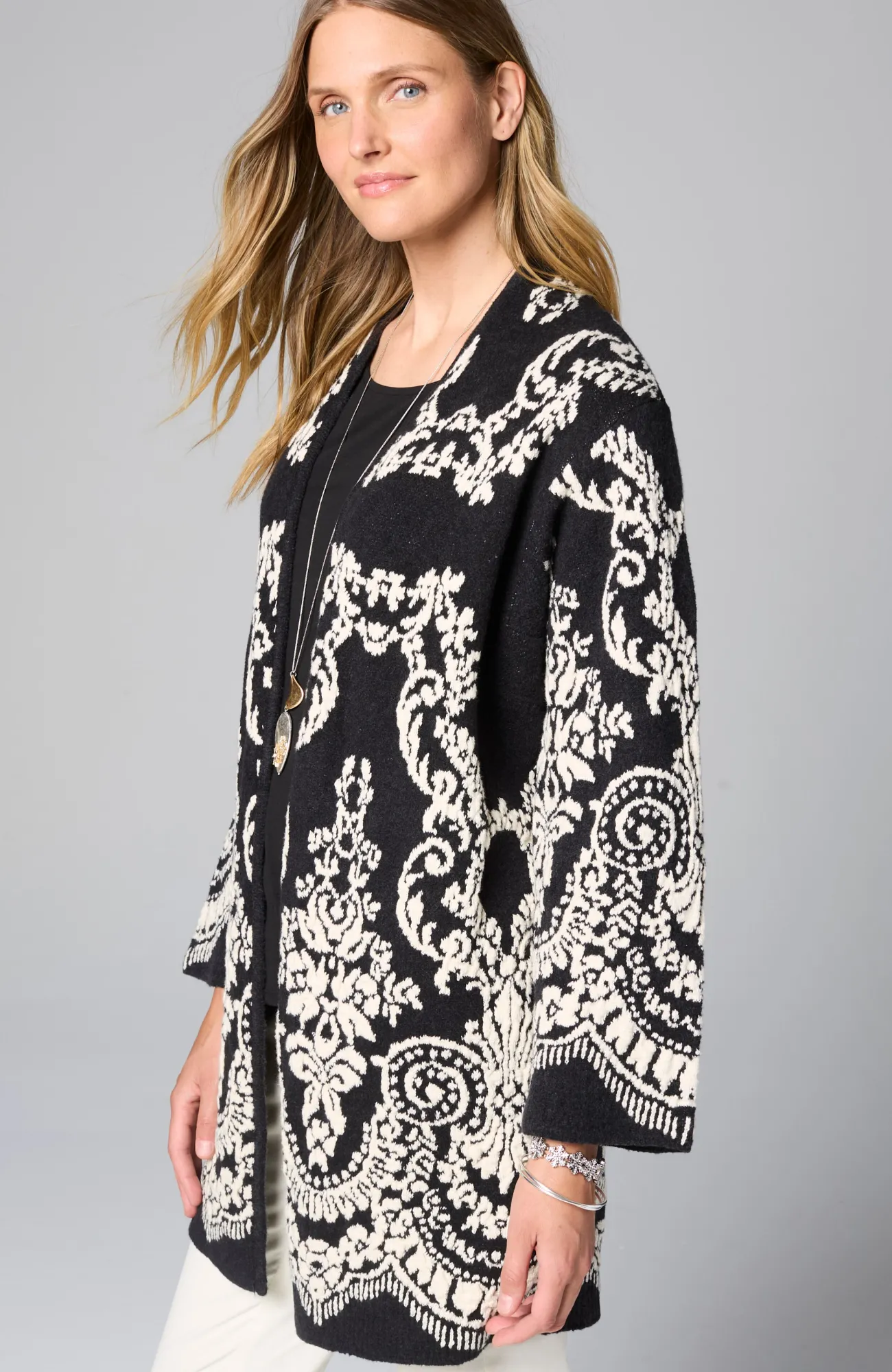 J.Jill Placed-Jacquard Cardi Black Heather/barley Flash Sale