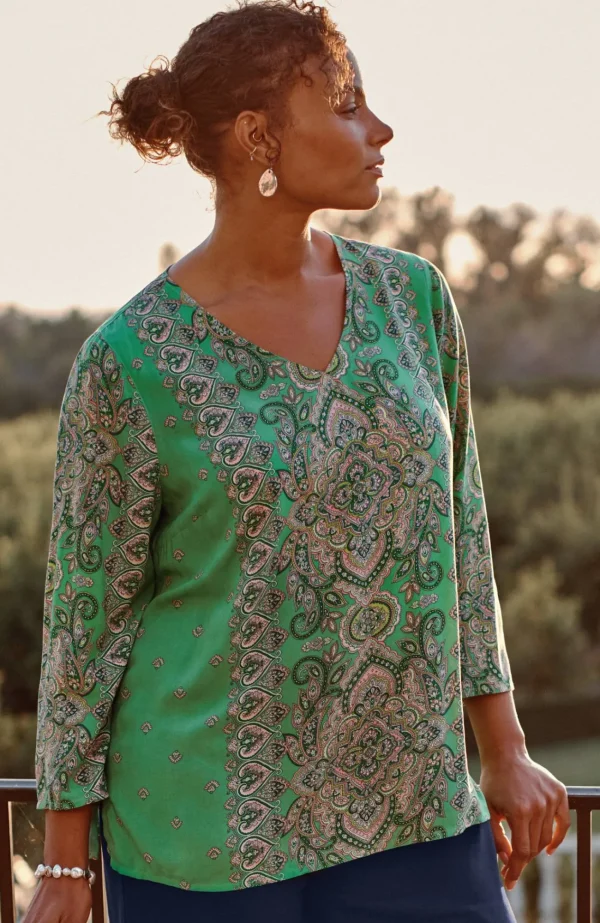 J.Jill Placed-Paisley Top Garden Green Bold Paisley Hot