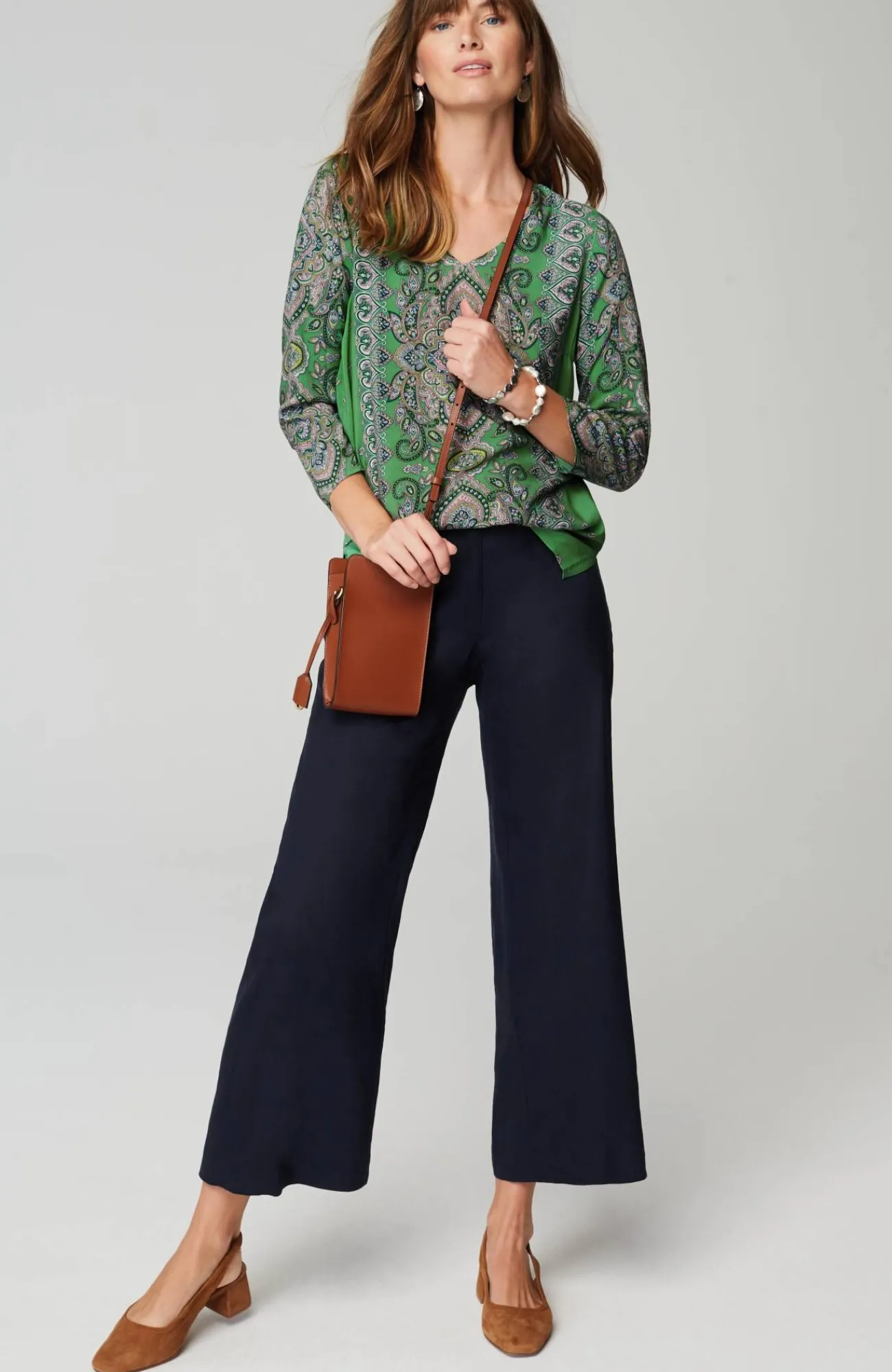 J.Jill Placed-Paisley Top Garden Green Bold Paisley Hot