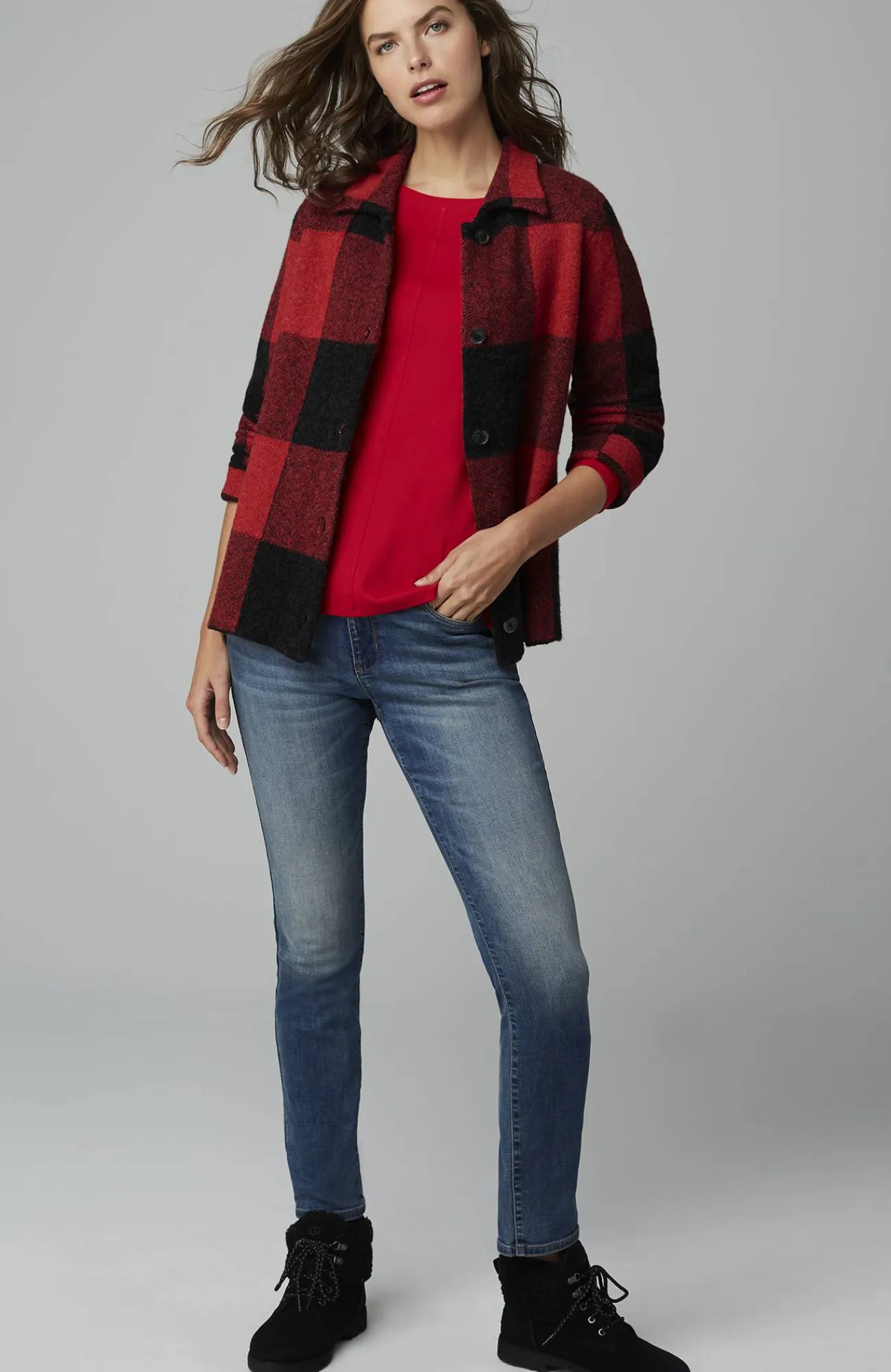 J.Jill Plaid Button-Front Sweater New