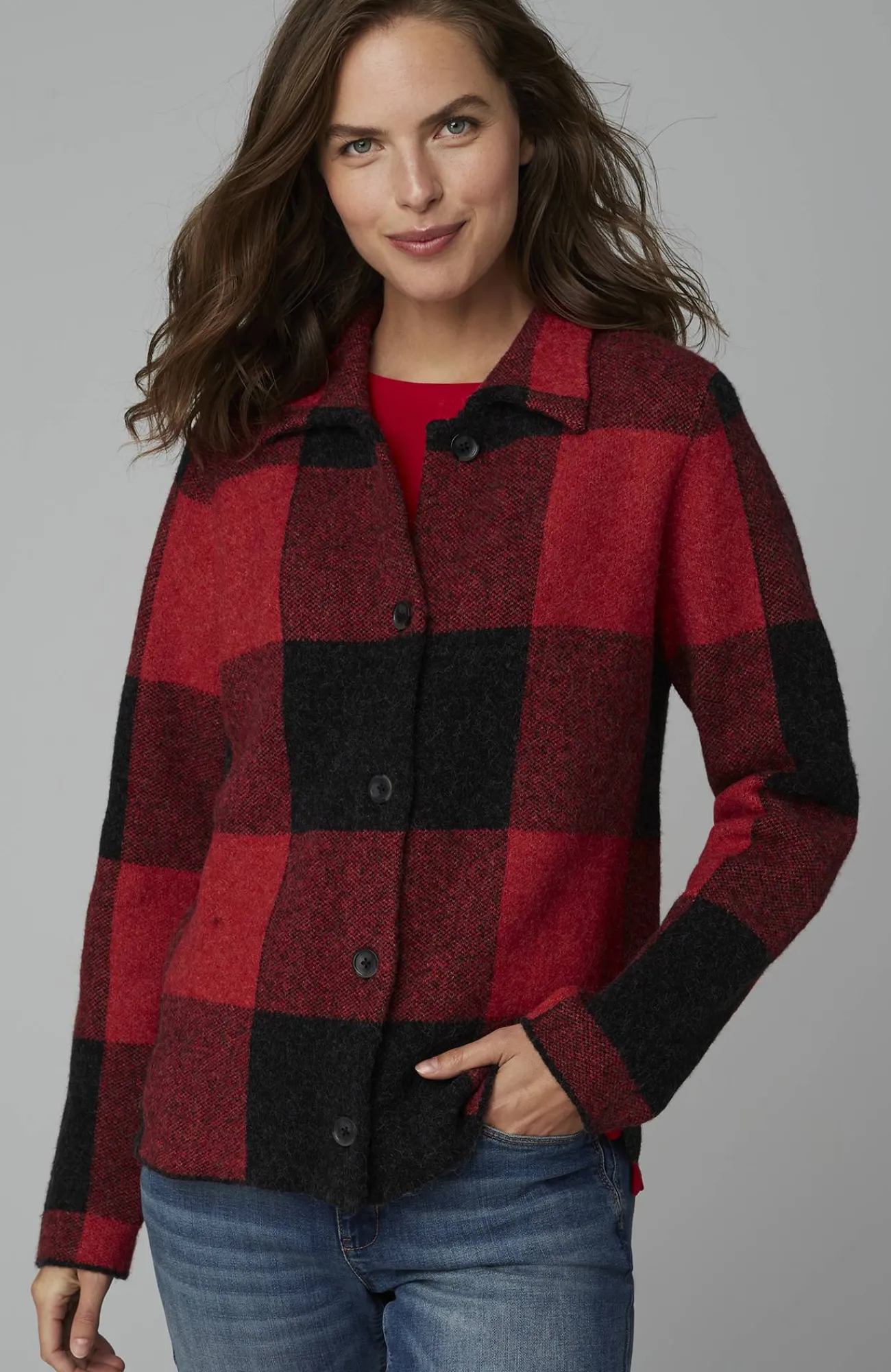 J.Jill Plaid Button-Front Sweater New
