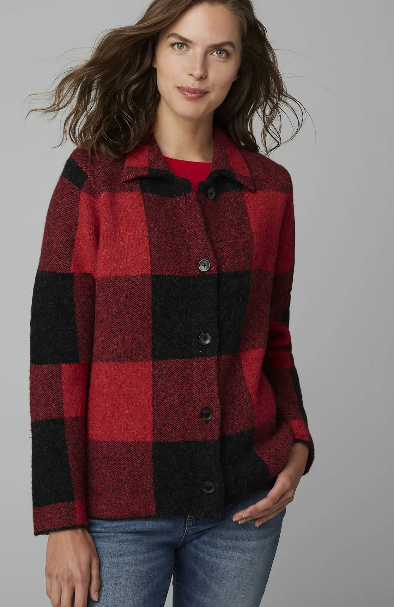 J.Jill Plaid Button-Front Sweater New