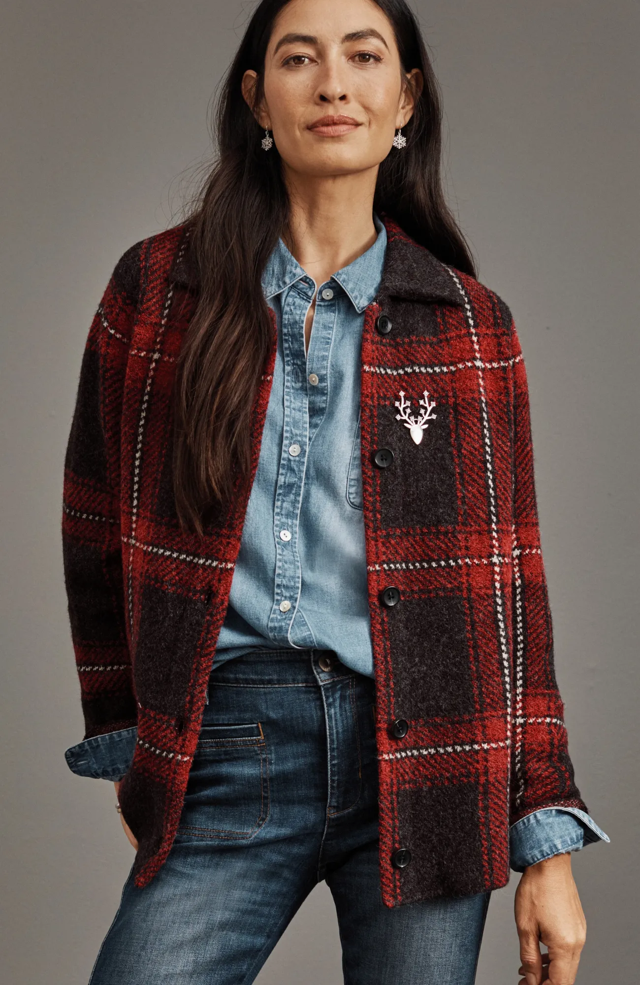 J.Jill Plaid Button-Front Sweater New