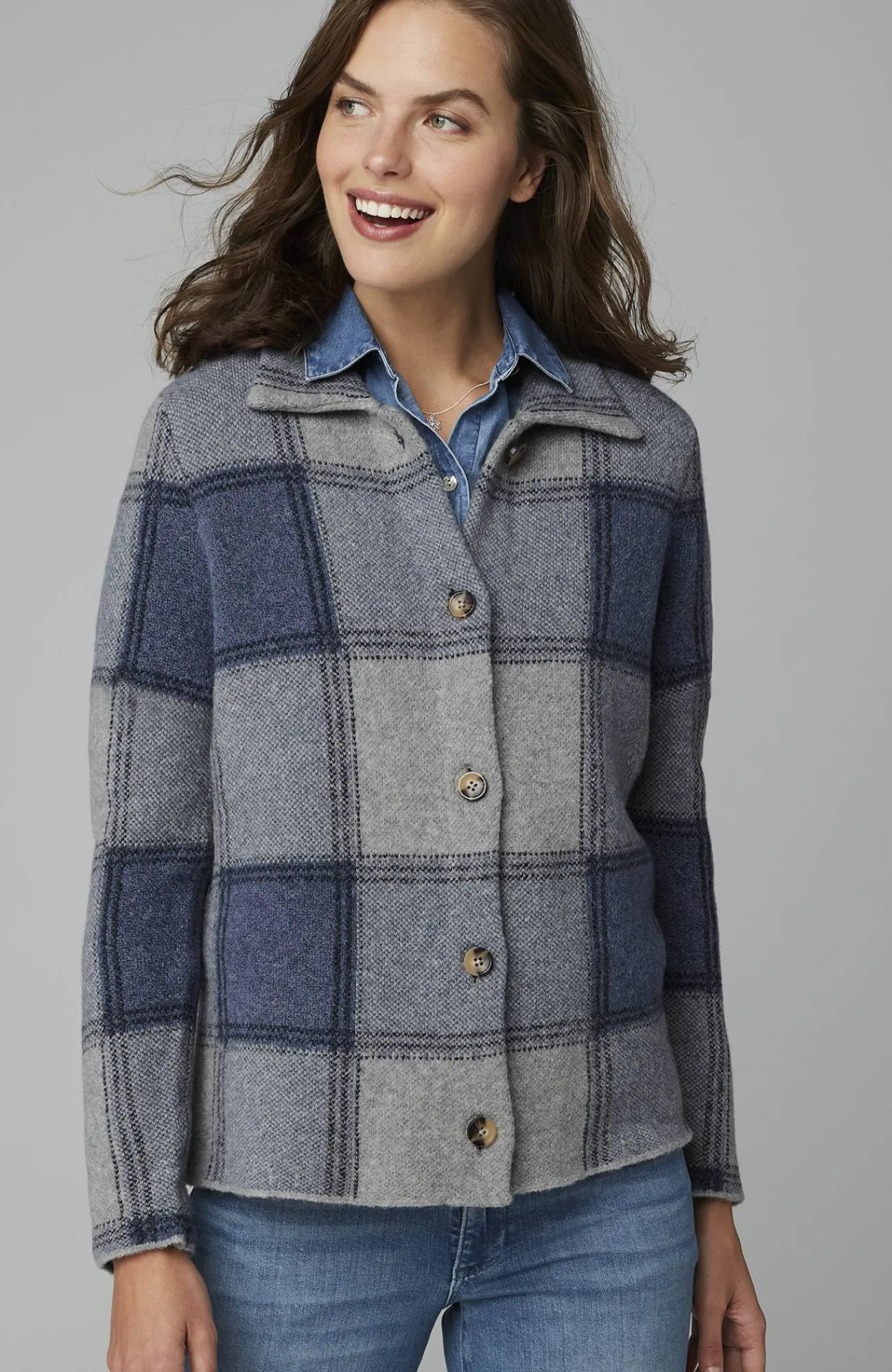 J.Jill Plaid Button-Front Sweater New