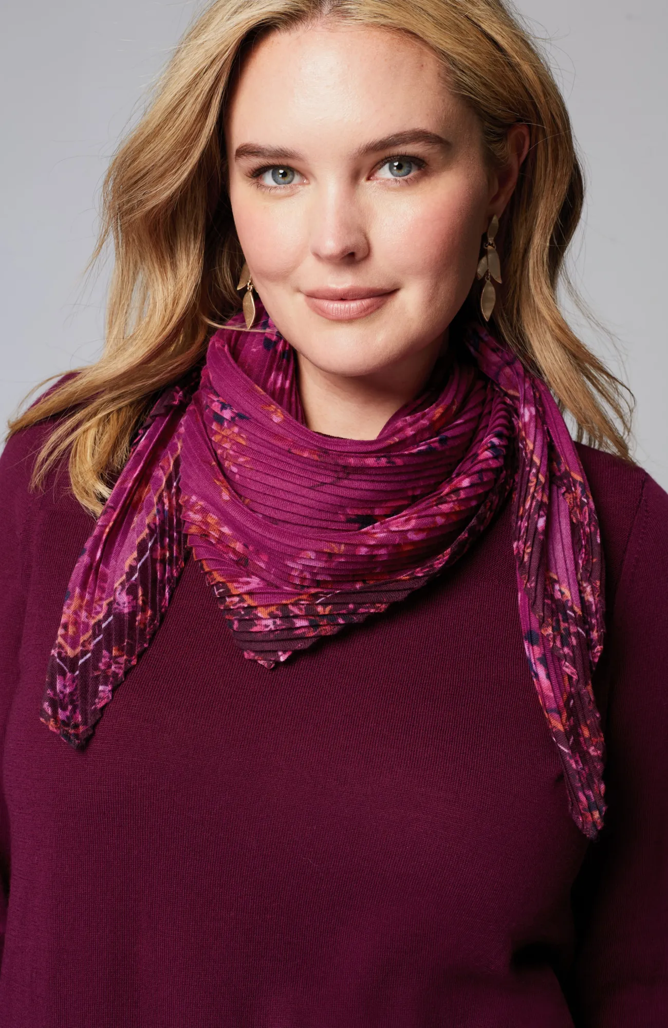 J.Jill Pleated Square Scarf Light Acorn Squash Multi Cheap