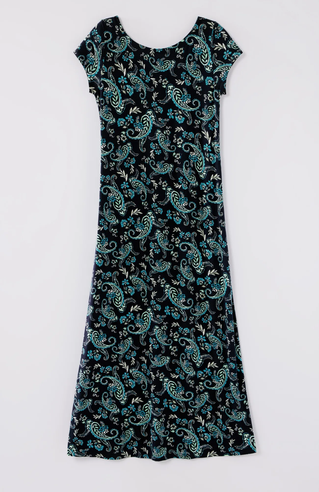 J.Jill Pleated V-Back Maxi Dress Navy Blue Tapestry Paisley Store