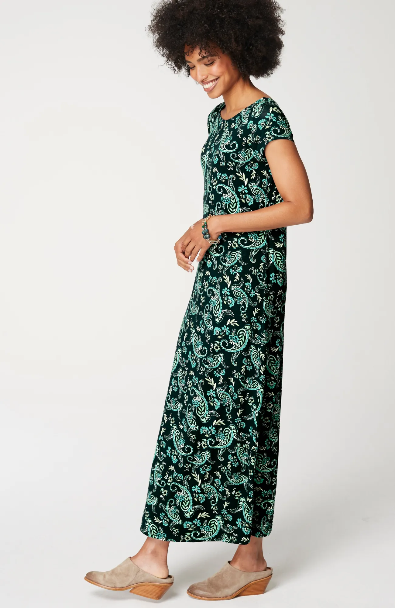 J.Jill Pleated V-Back Maxi Dress Navy Blue Tapestry Paisley Store