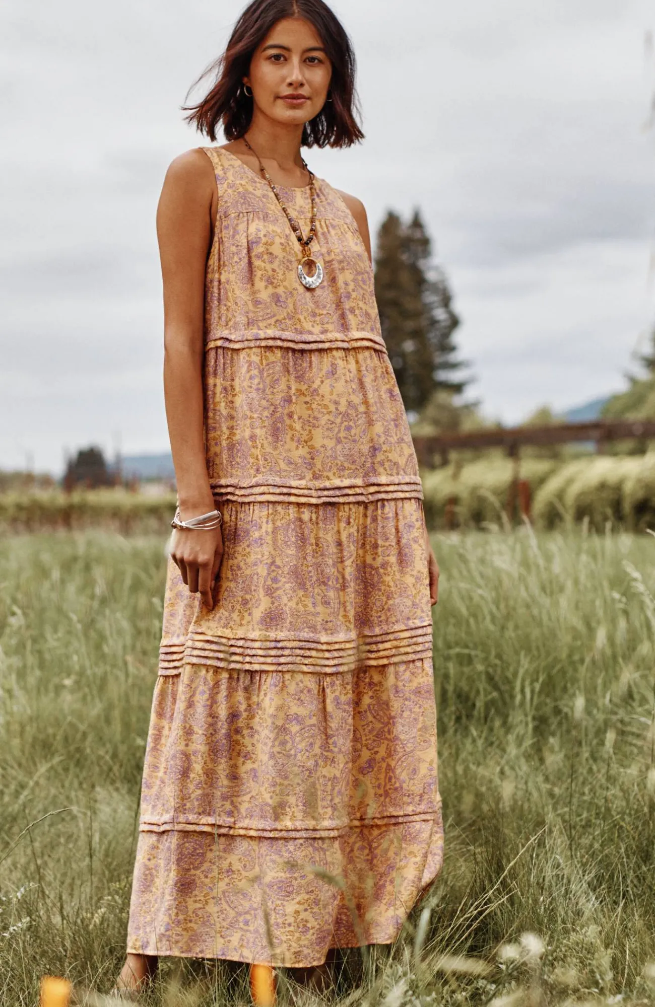 J.Jill Pleated-Tiers Maxi Dress Clearance