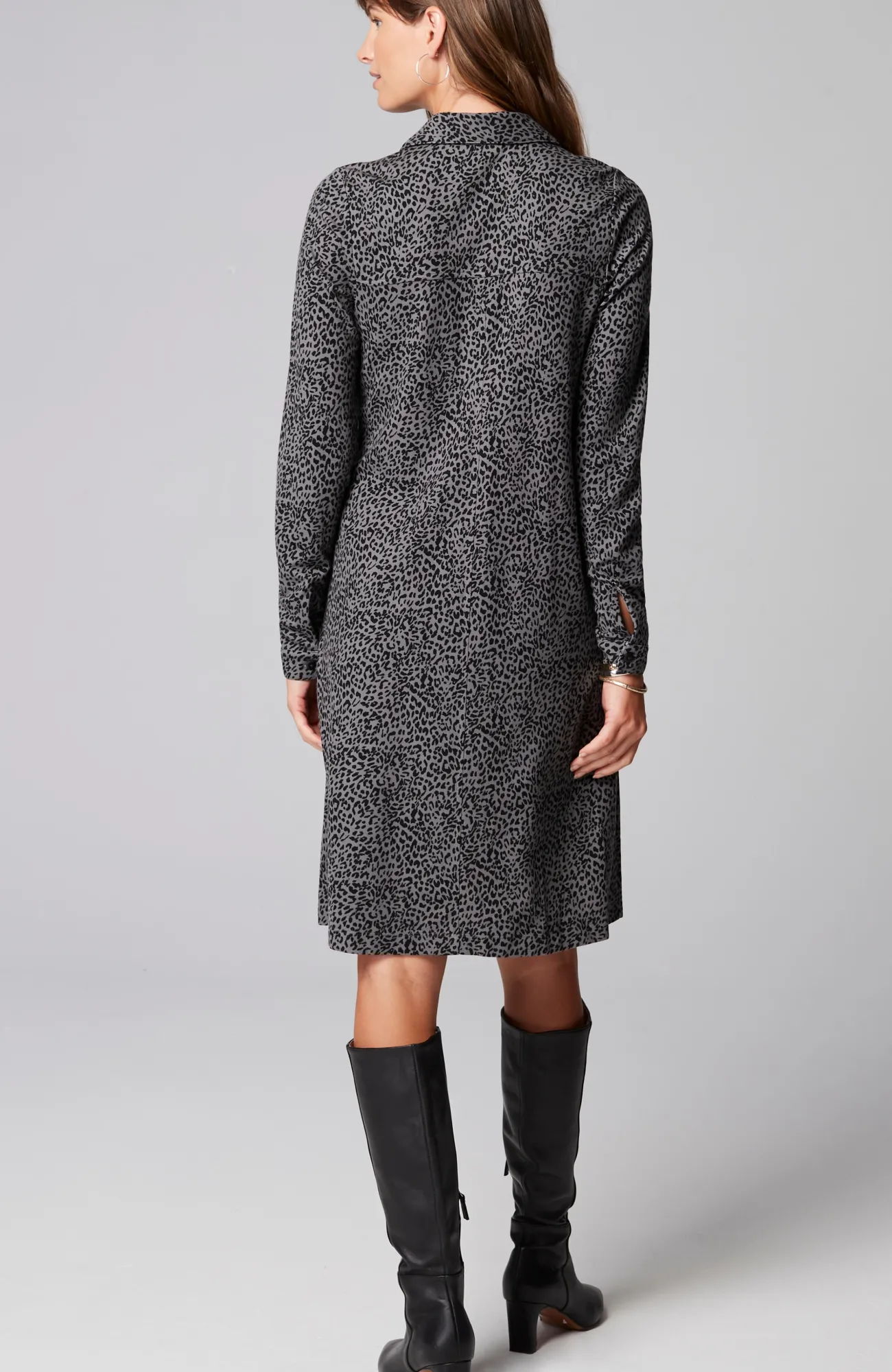 J.Jill Ponte Knit Shirtdress Pewter Elegant Leopard Best