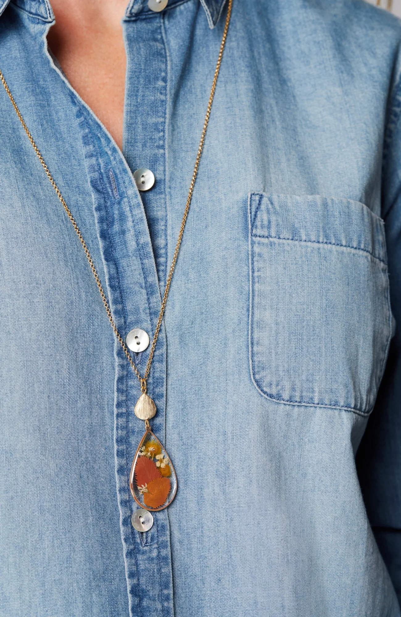 J.Jill Pressed Leaves Pendant Necklace Goldtone Multi Shop