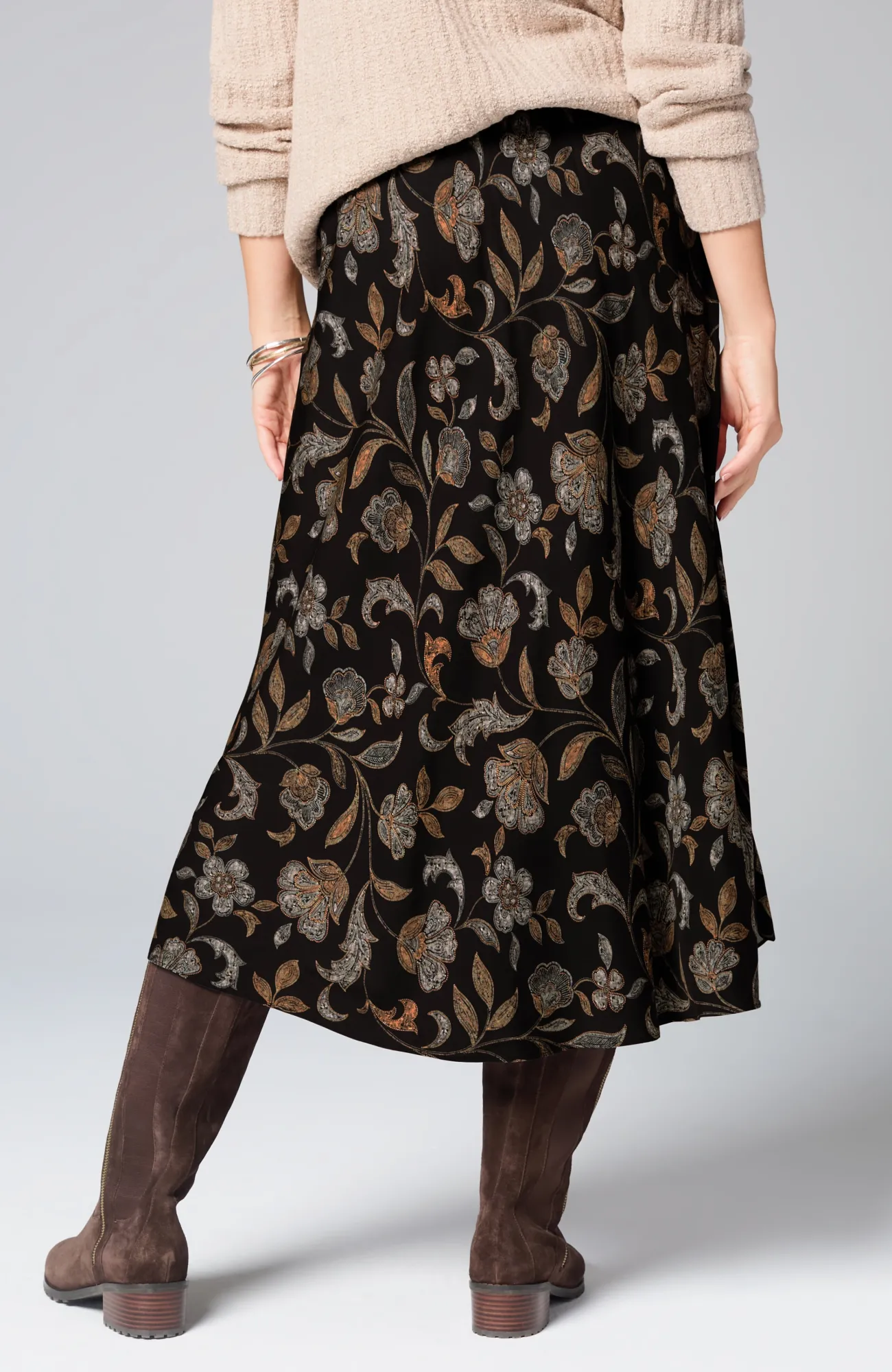 J.Jill Printed A-Line Midi Skirt Black Sequin Jacobean Cheap